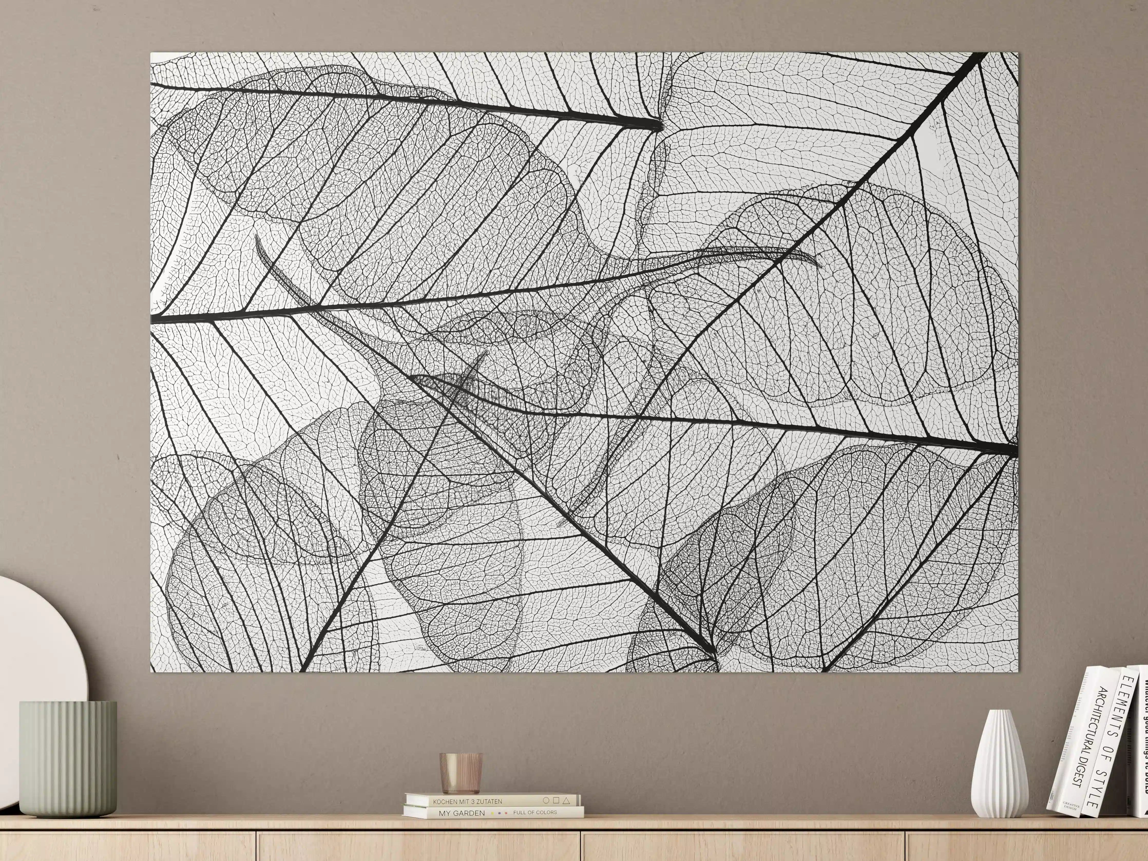 Große Wandbilder - Schwarz-Weiße Blatttextur