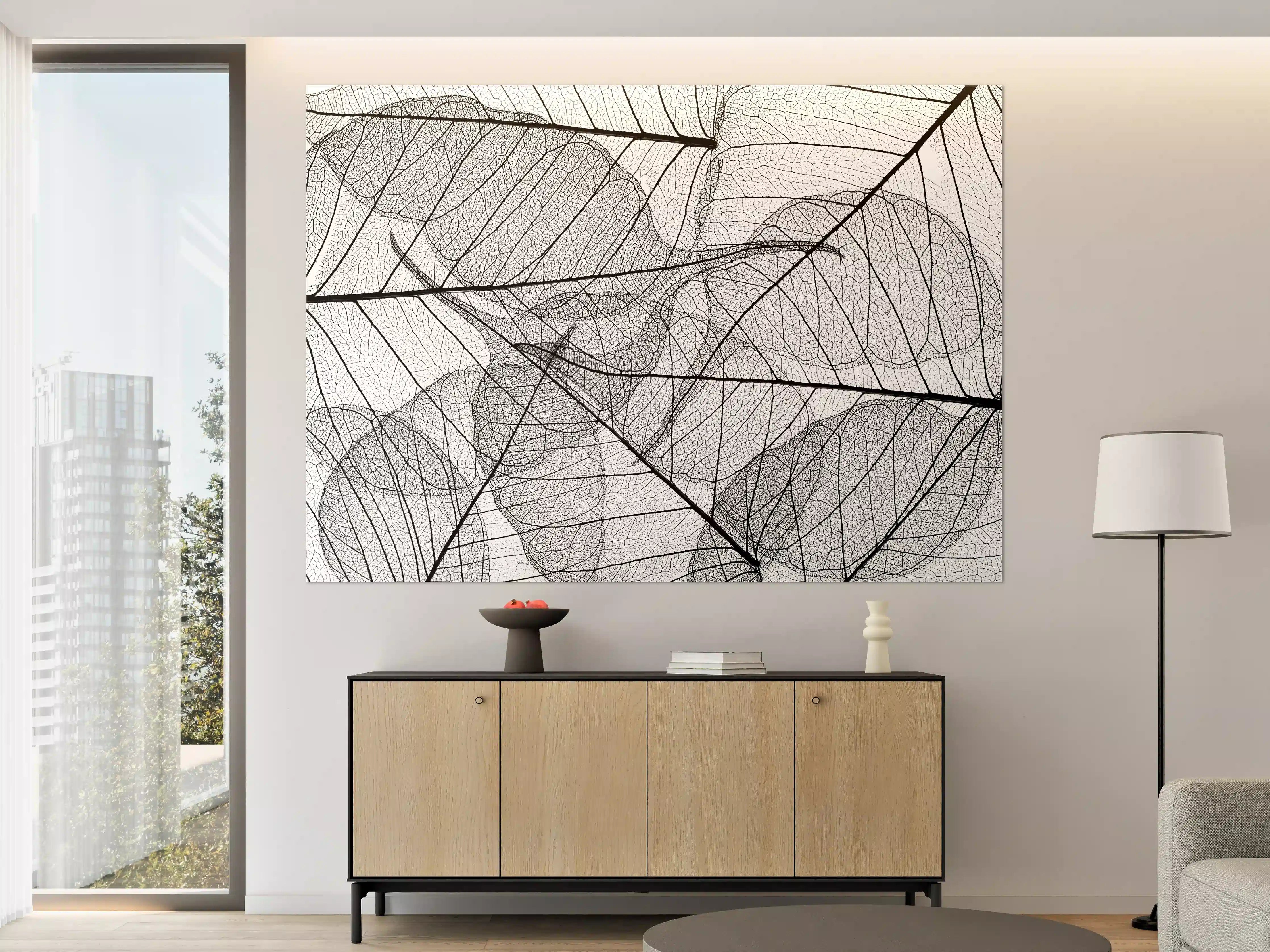 Große Wandbilder - Schwarz-Weiße Blatttextur