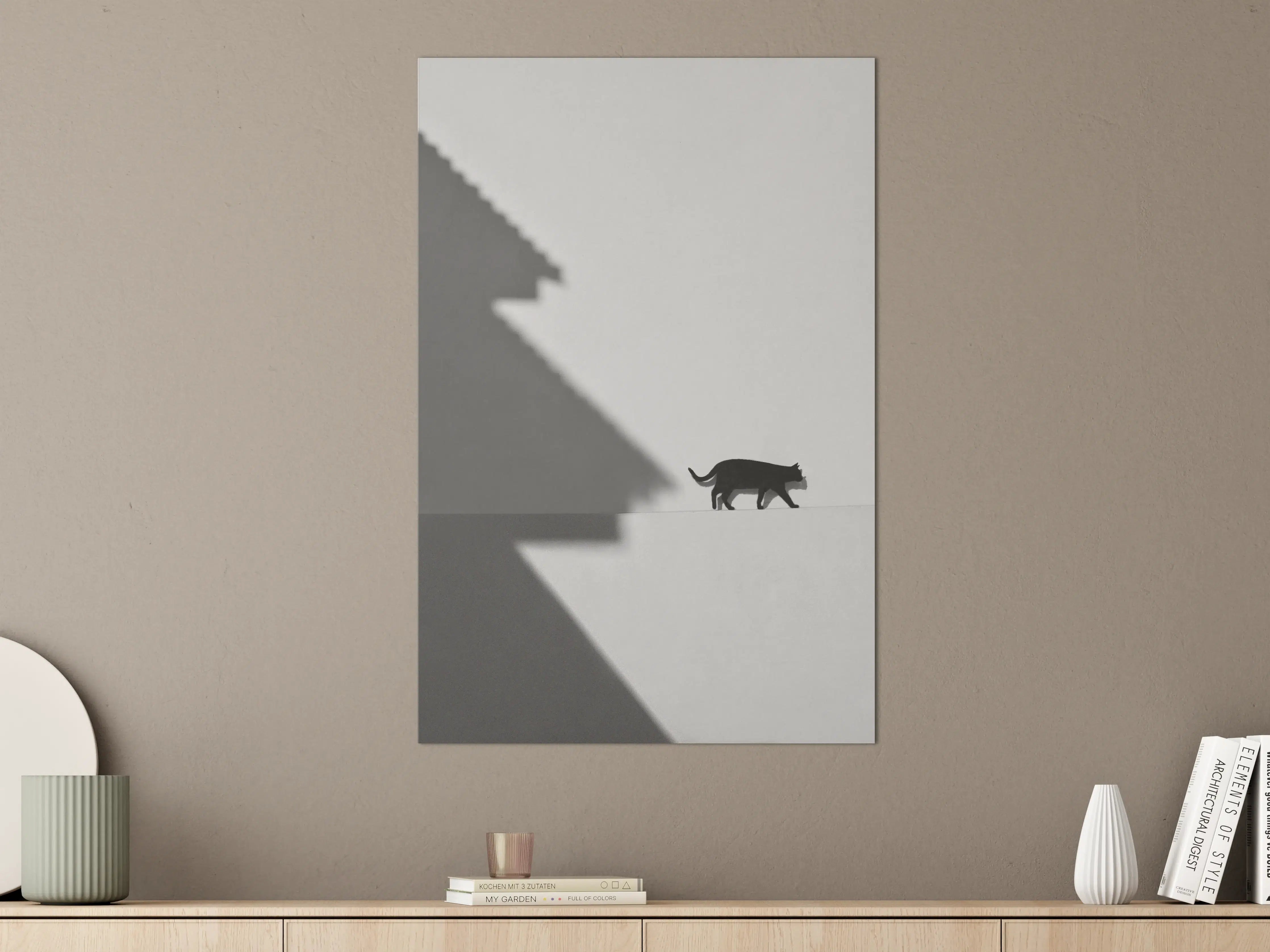 Große Wandbilder - Schwarz-Weiße Katzen-Silhouette mit Schatteneffekt