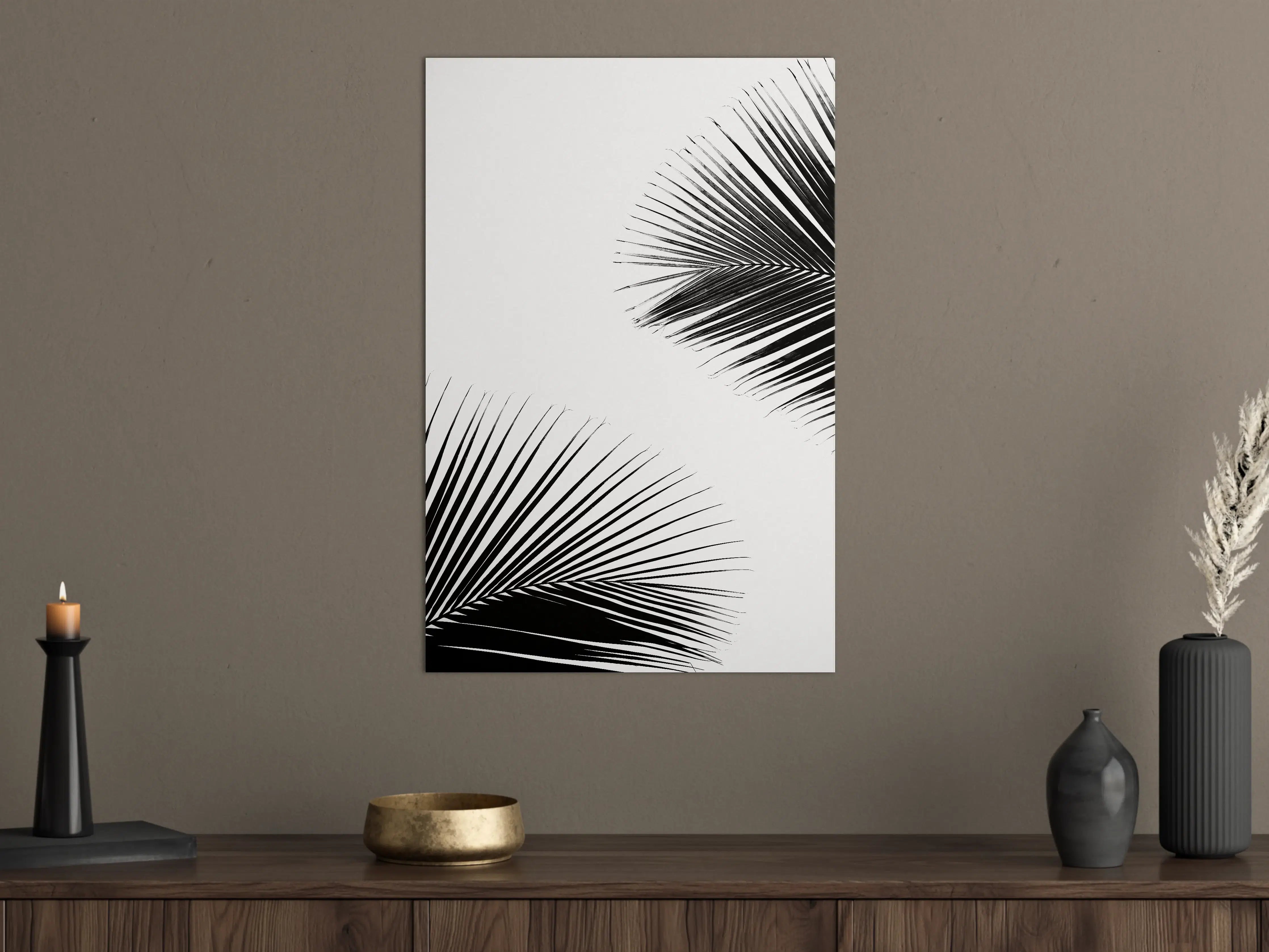 Große Wandbilder - Schwarz-Weiße Palmenblätter im minimalistischen Design