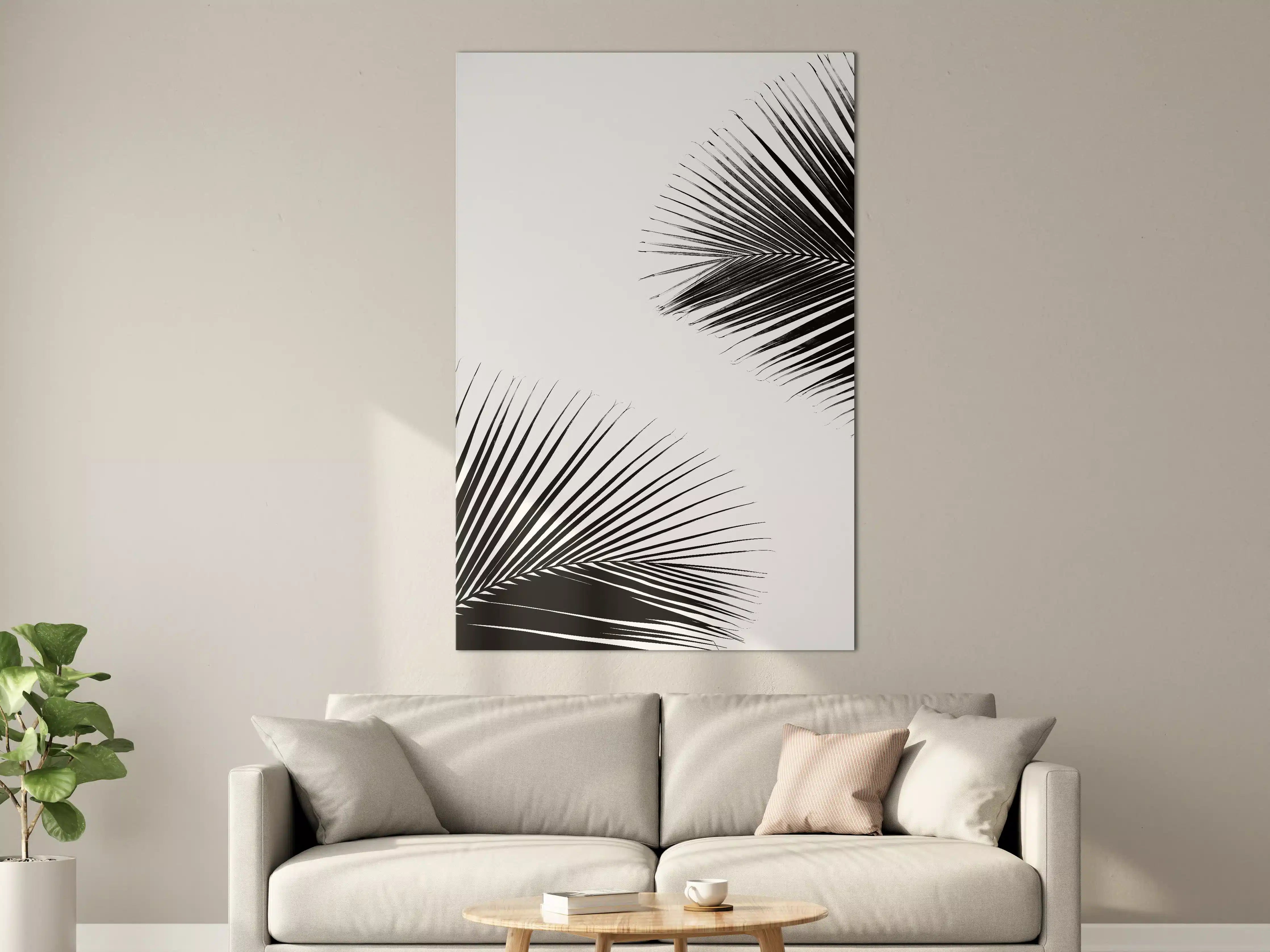 Große Wandbilder - Schwarz-Weiße Palmenblätter im minimalistischen Design