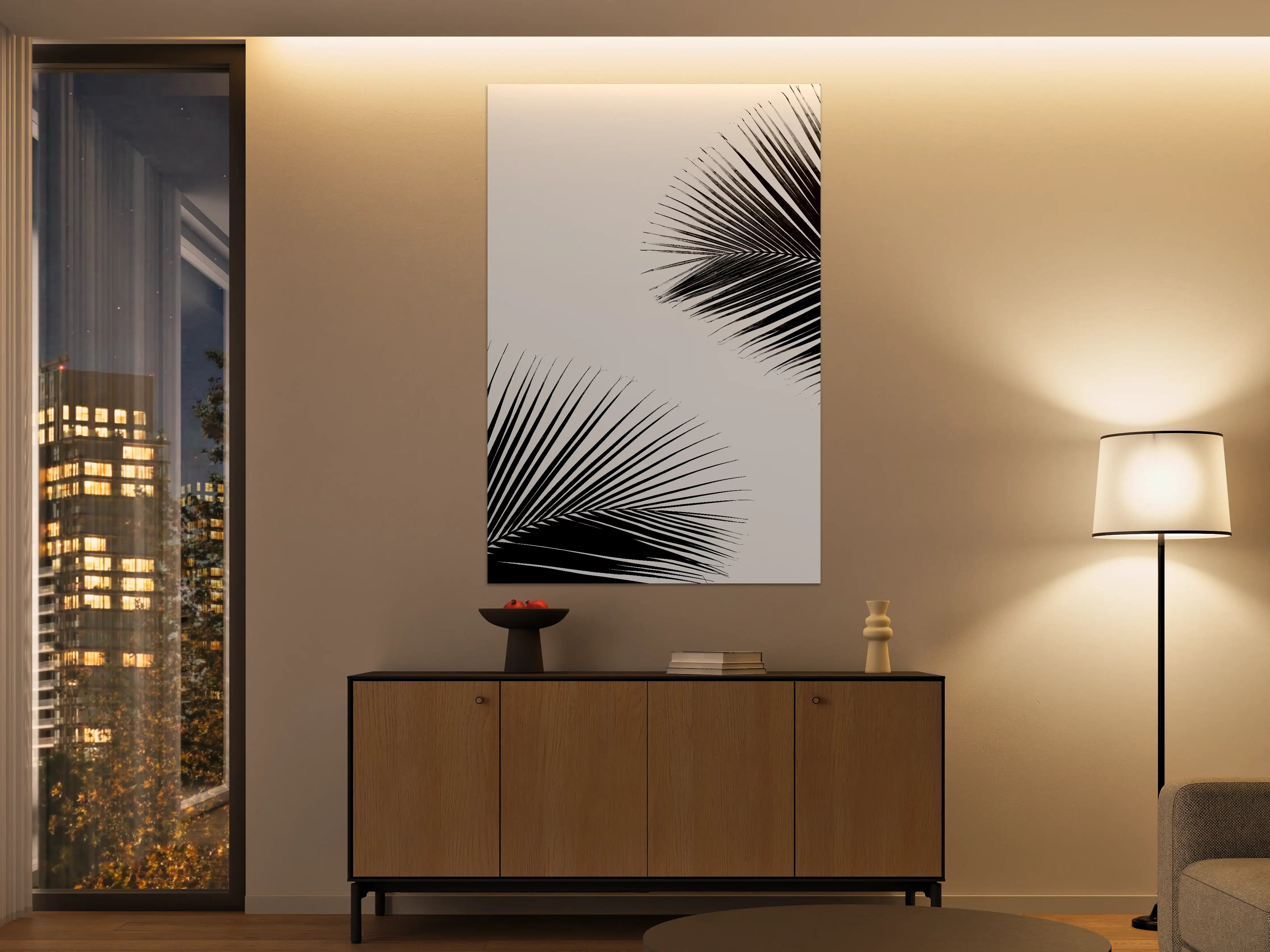 Große Wandbilder - Schwarz-Weiße Palmenblätter im minimalistischen Design