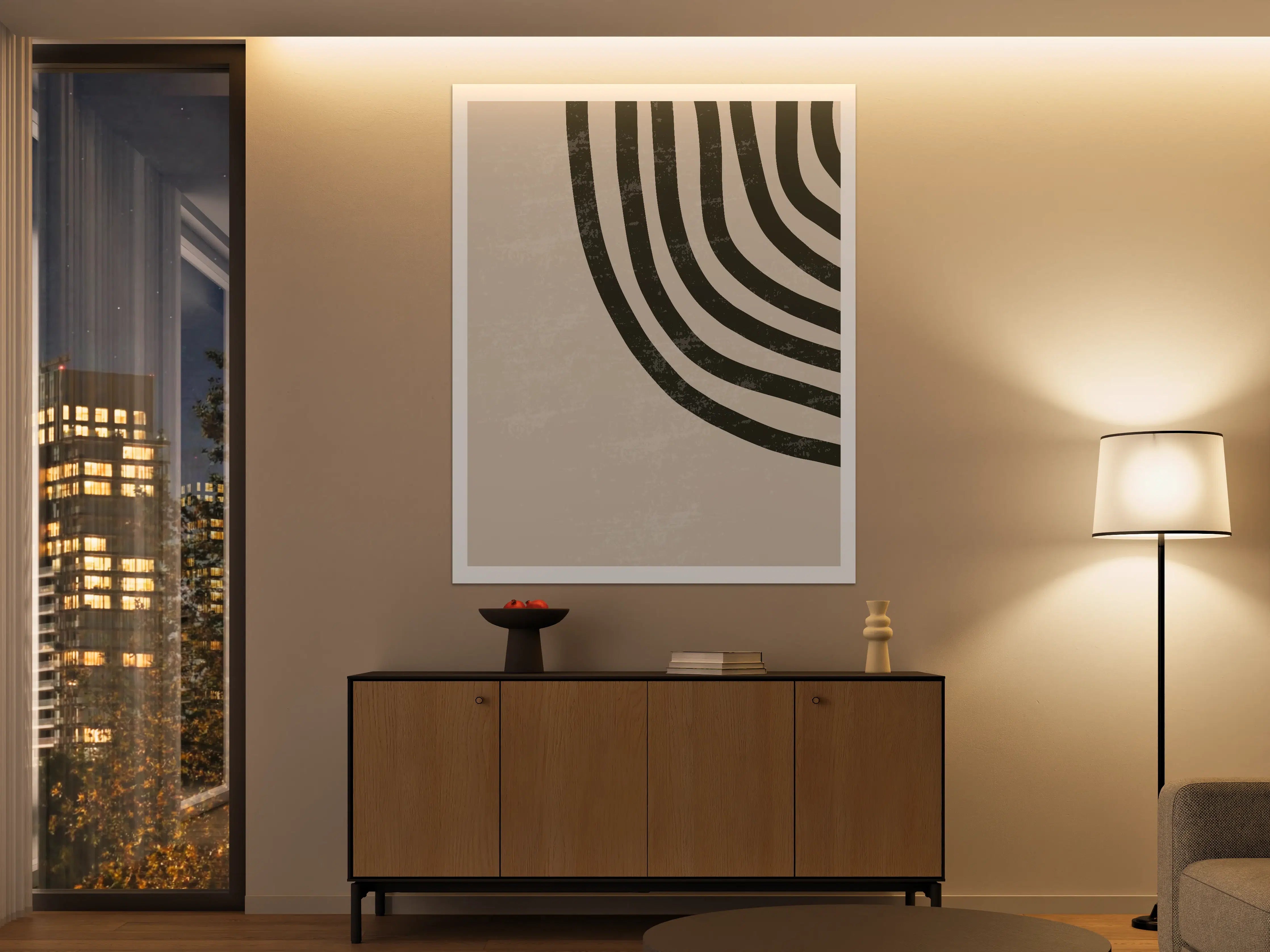 Große Wandbilder - Schwarz-Weiße abstrakte Linienmodernes Wandbild