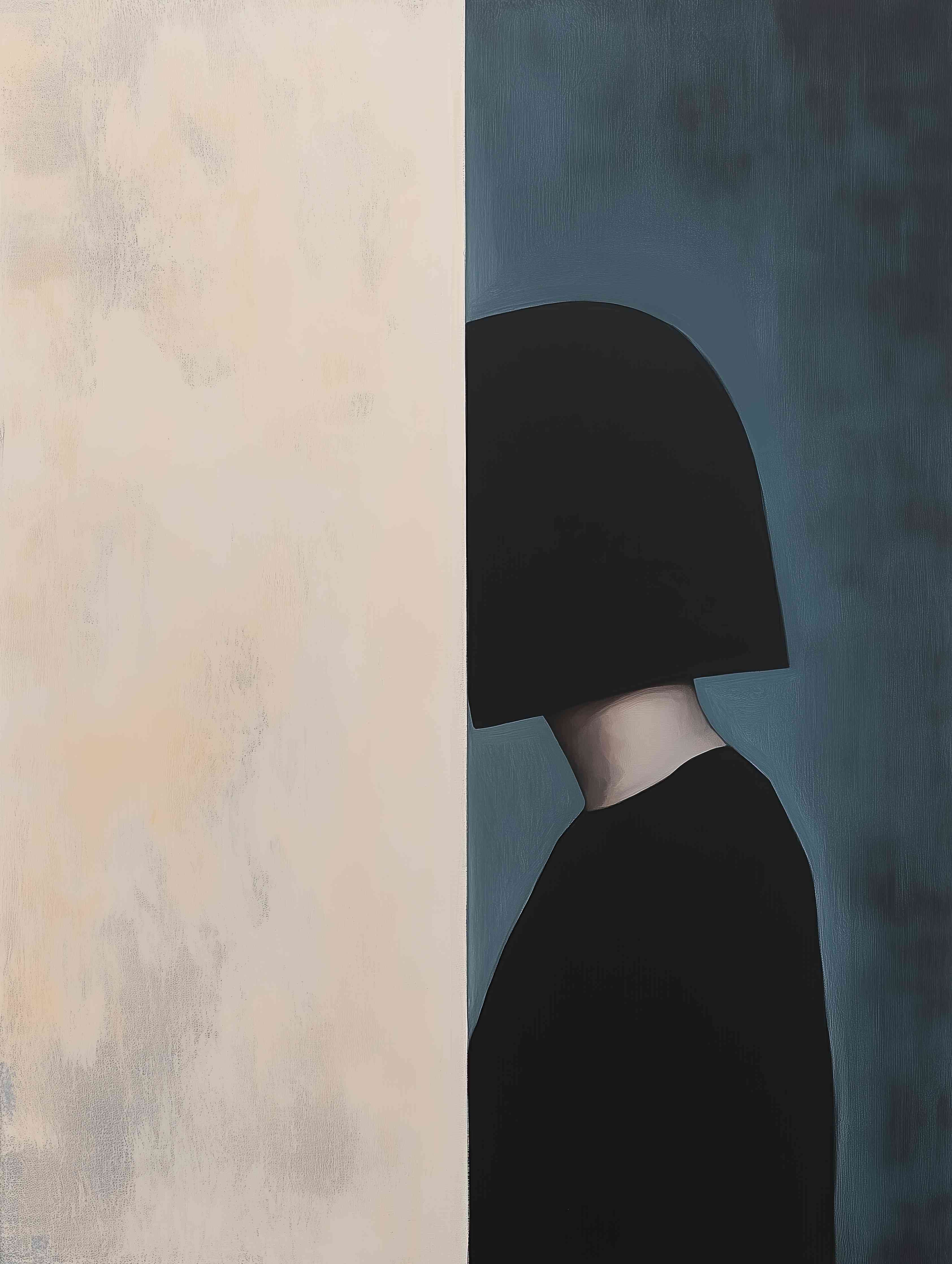 Große Wandbilder-Schwarz gekleidete Person mit Hut vor Wand