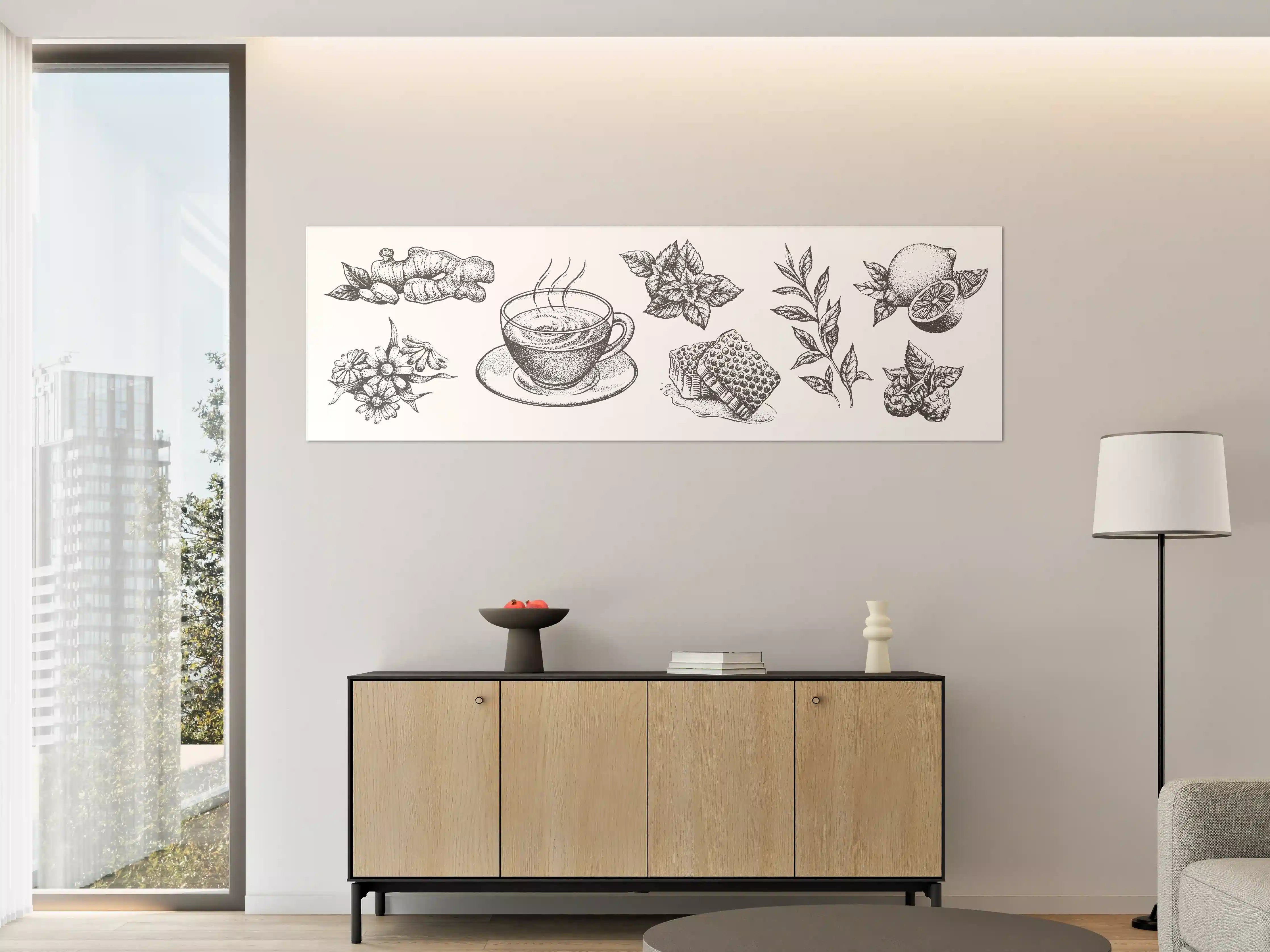 Große Wandbilder - Schwarz-weiß Tee & Gewürze Illustration