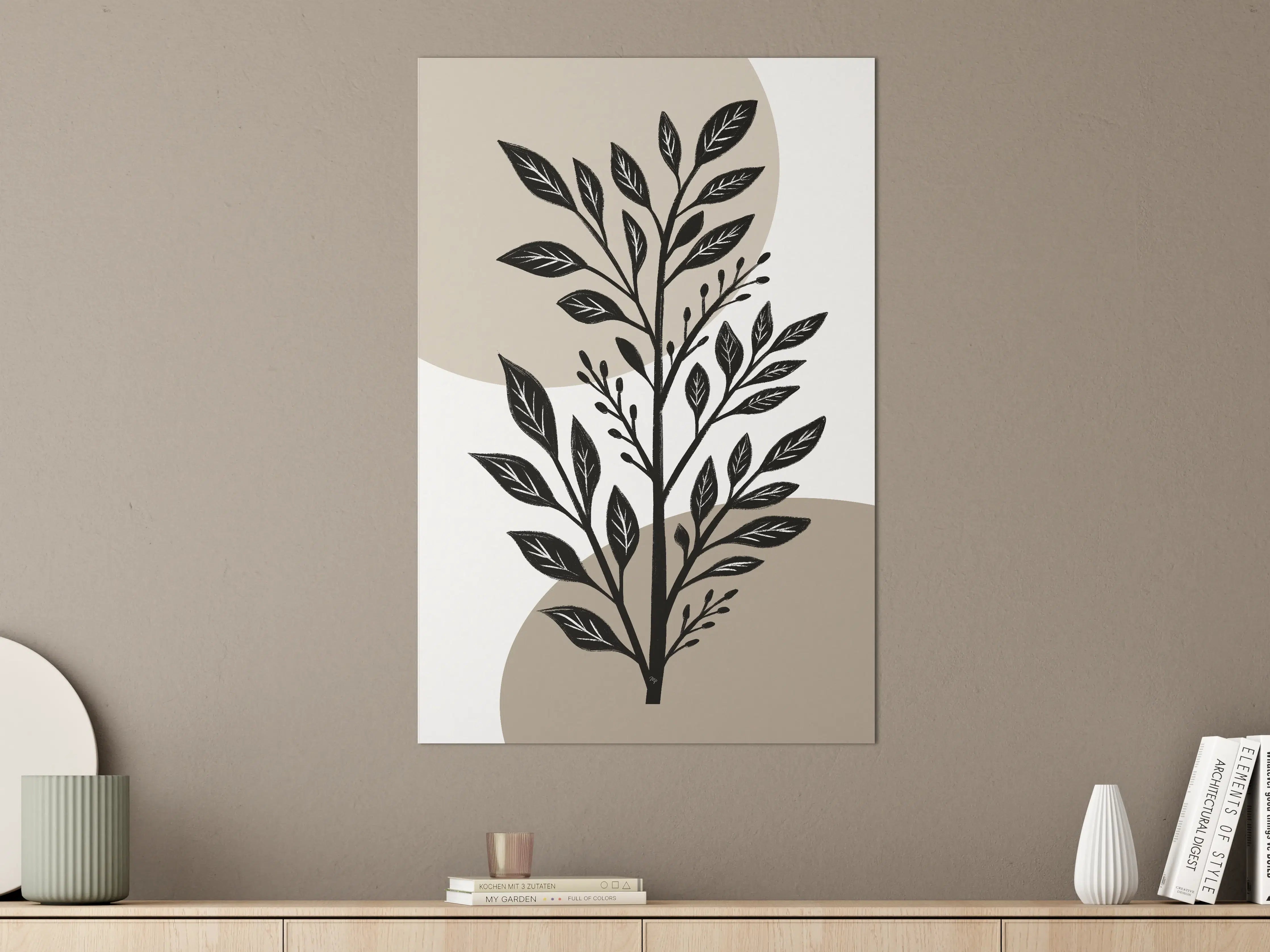 Große Wandbilder - Schwarz-weiße Blätter-Illustration