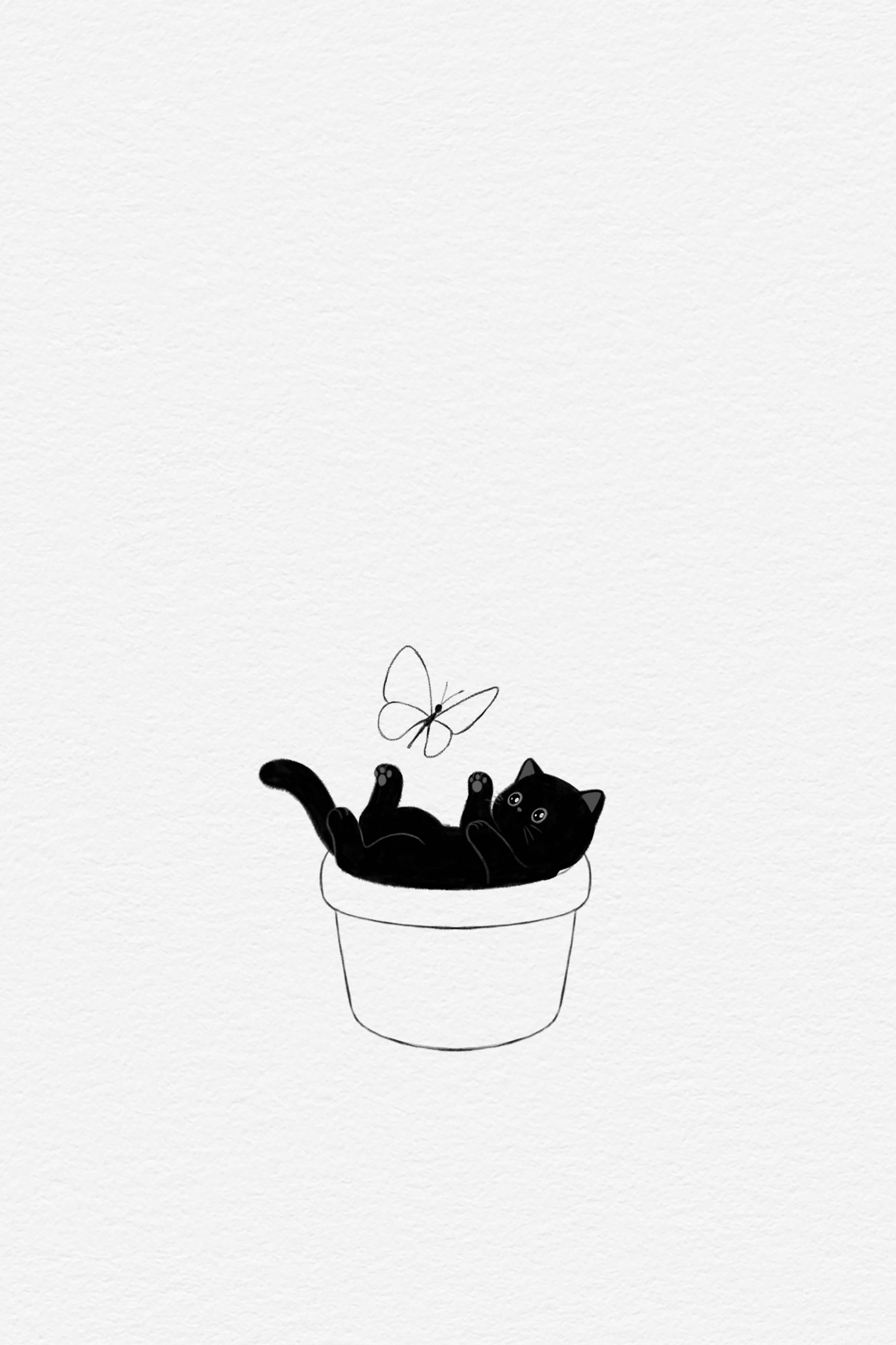 Große Wandbilder-Schwarz-weiße Katzenillustration im Topf