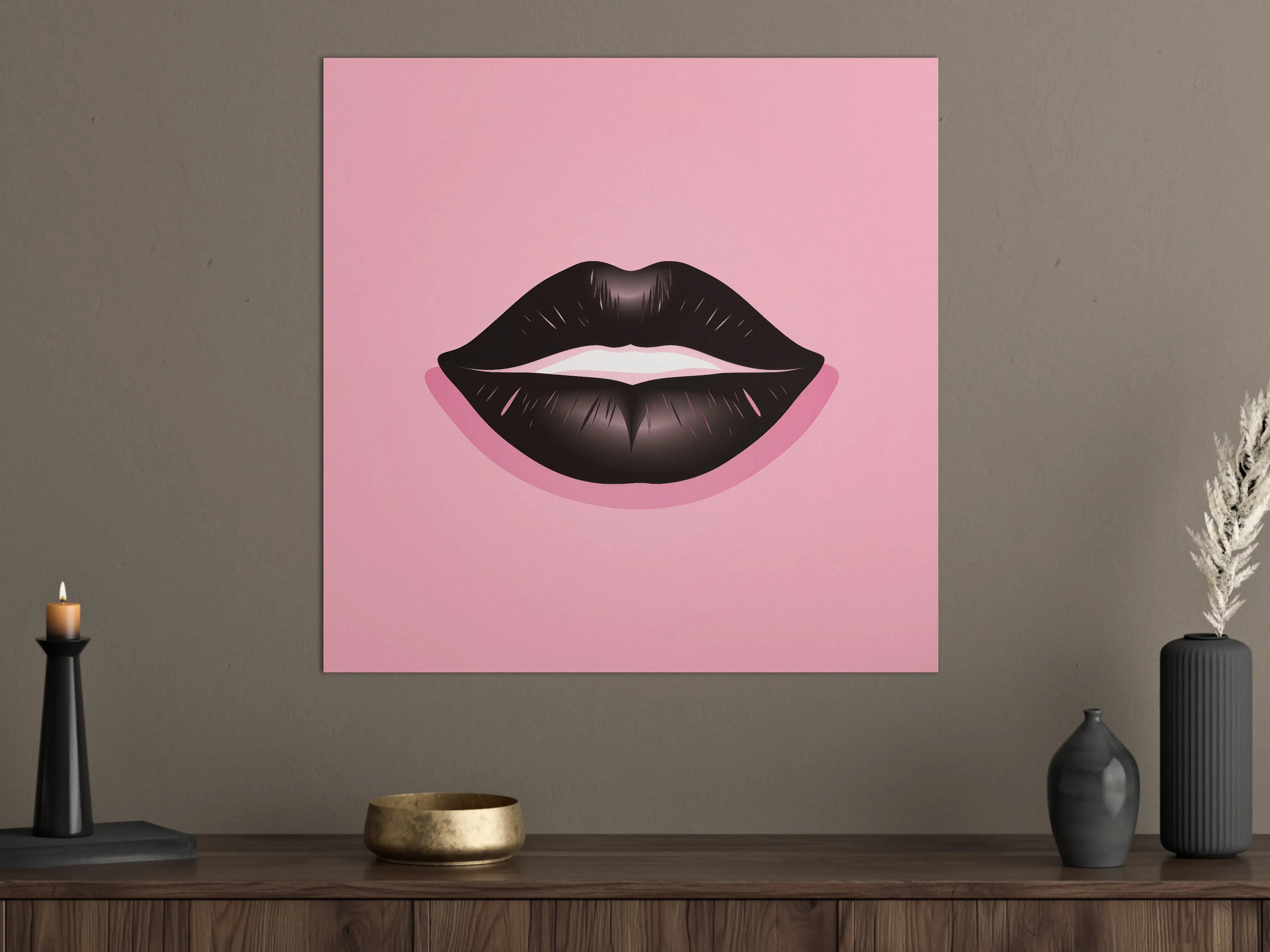 Große Wandbilder - Schwarz-weiße Lippen auf pinkem Hintergrund