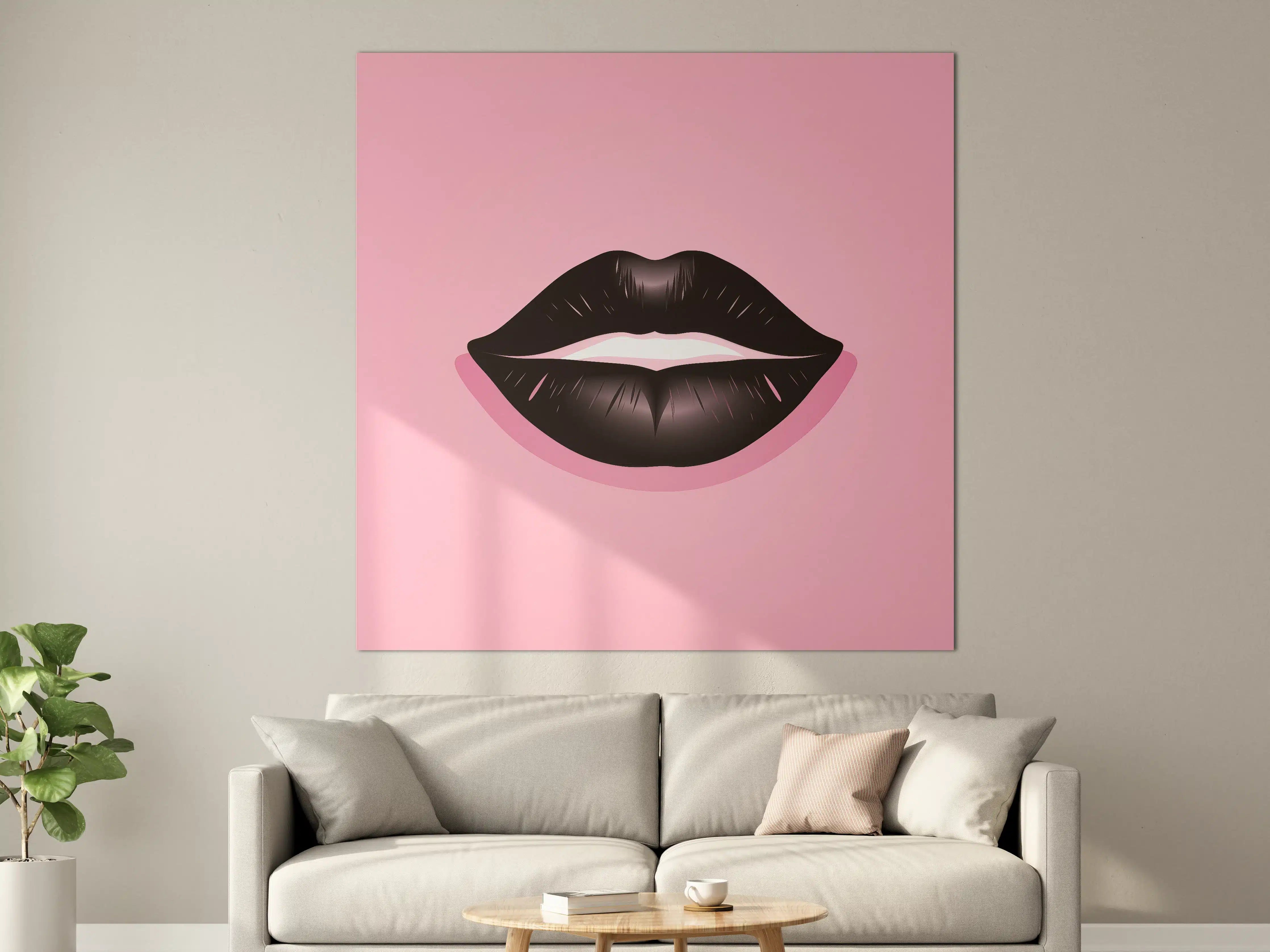 Große Wandbilder - Schwarz-weiße Lippen auf pinkem Hintergrund