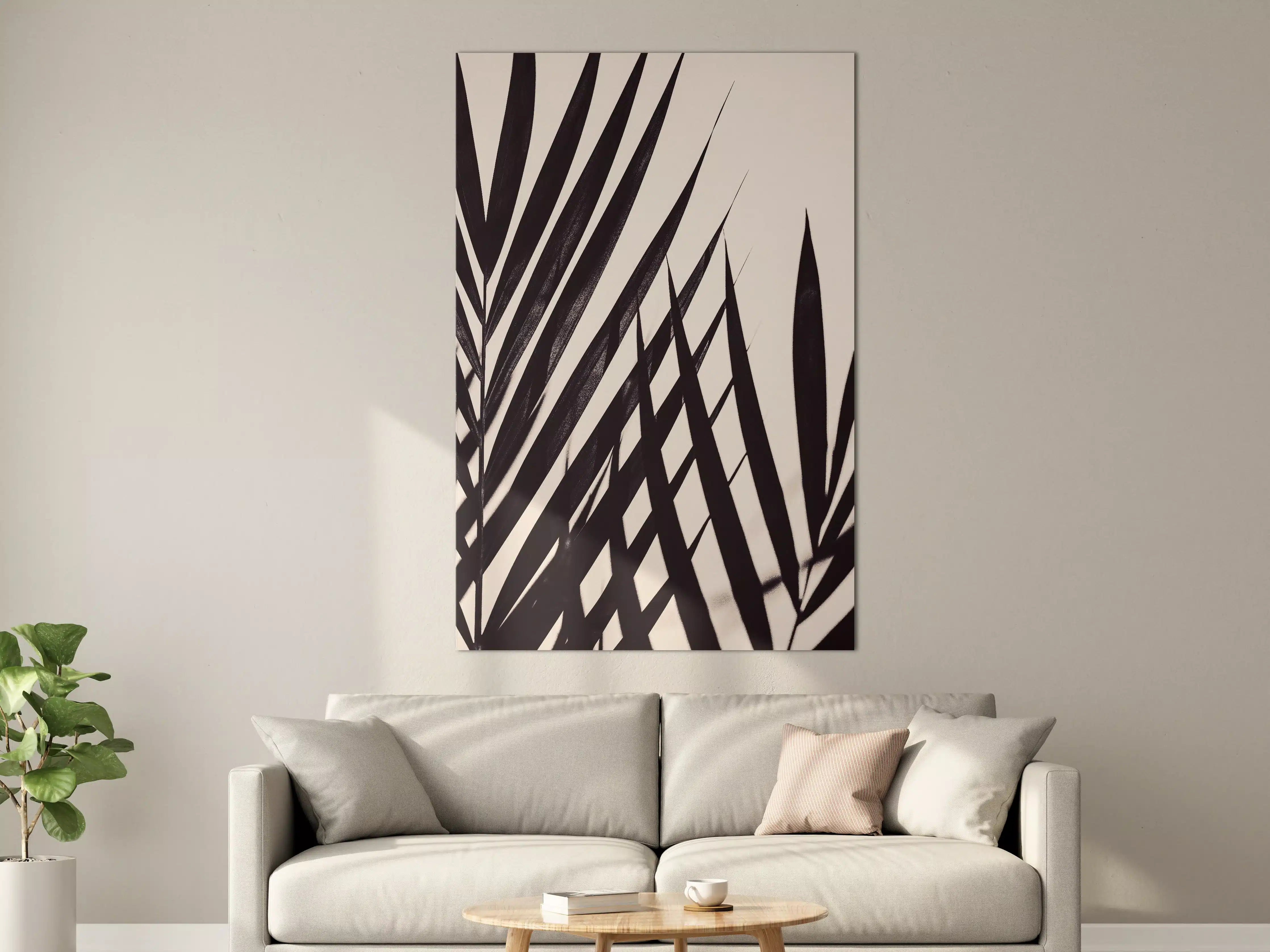 Große Wandbilder - Schwarz-weiße Palmenblätter in minimalistischem Stil