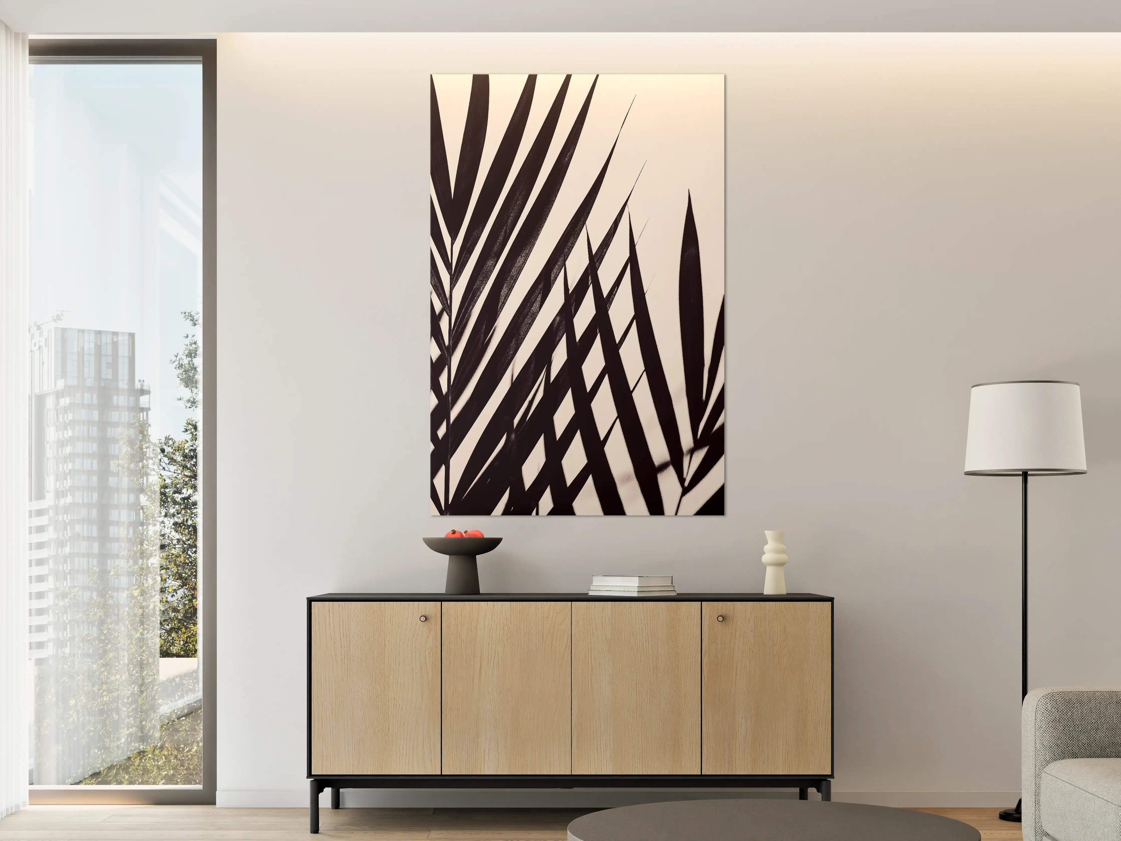Große Wandbilder - Schwarz-weiße Palmenblätter in minimalistischem Stil