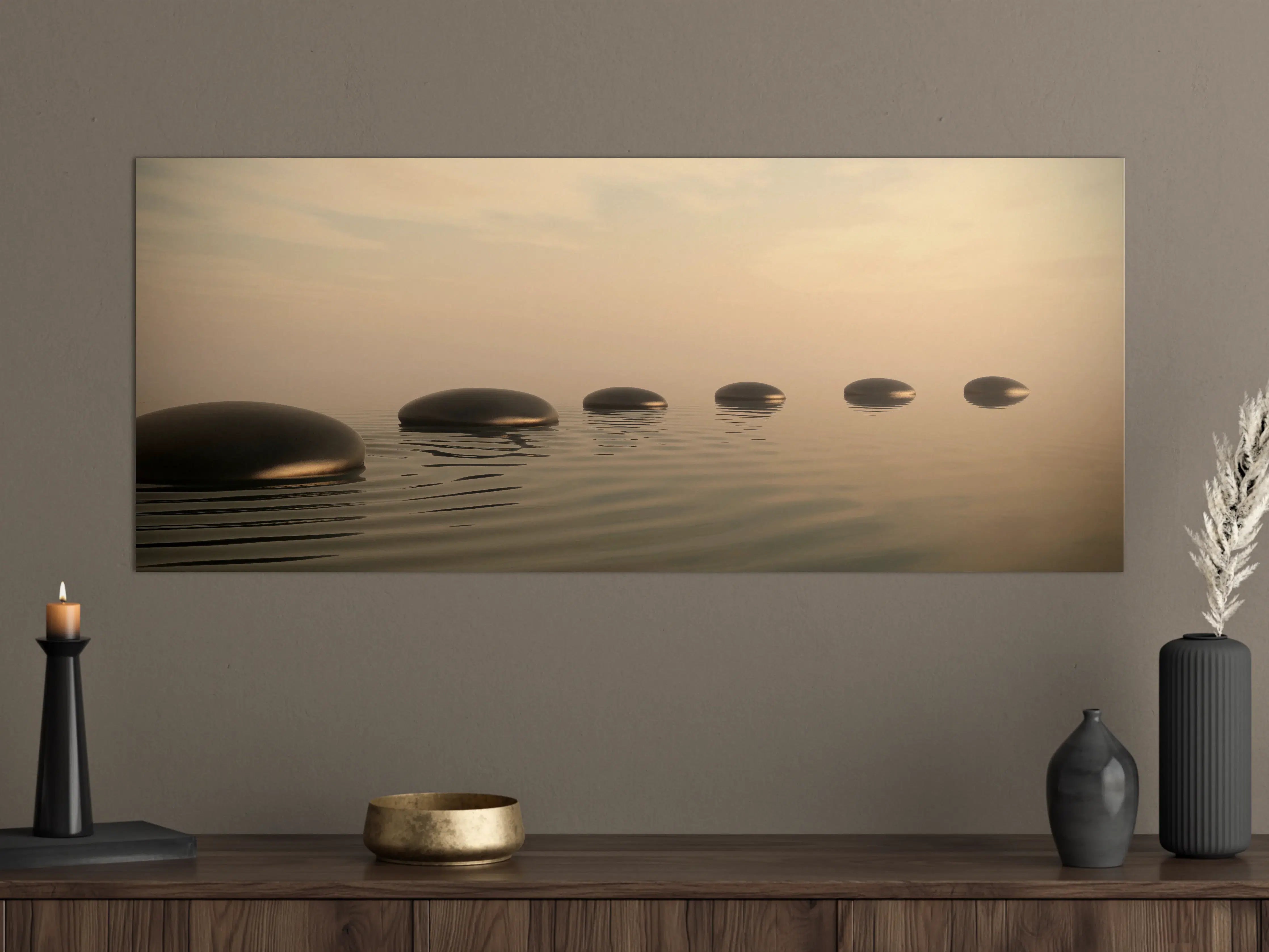 Große Wandbilder - Schwarze Zen-Steine auf ruhigem Beige