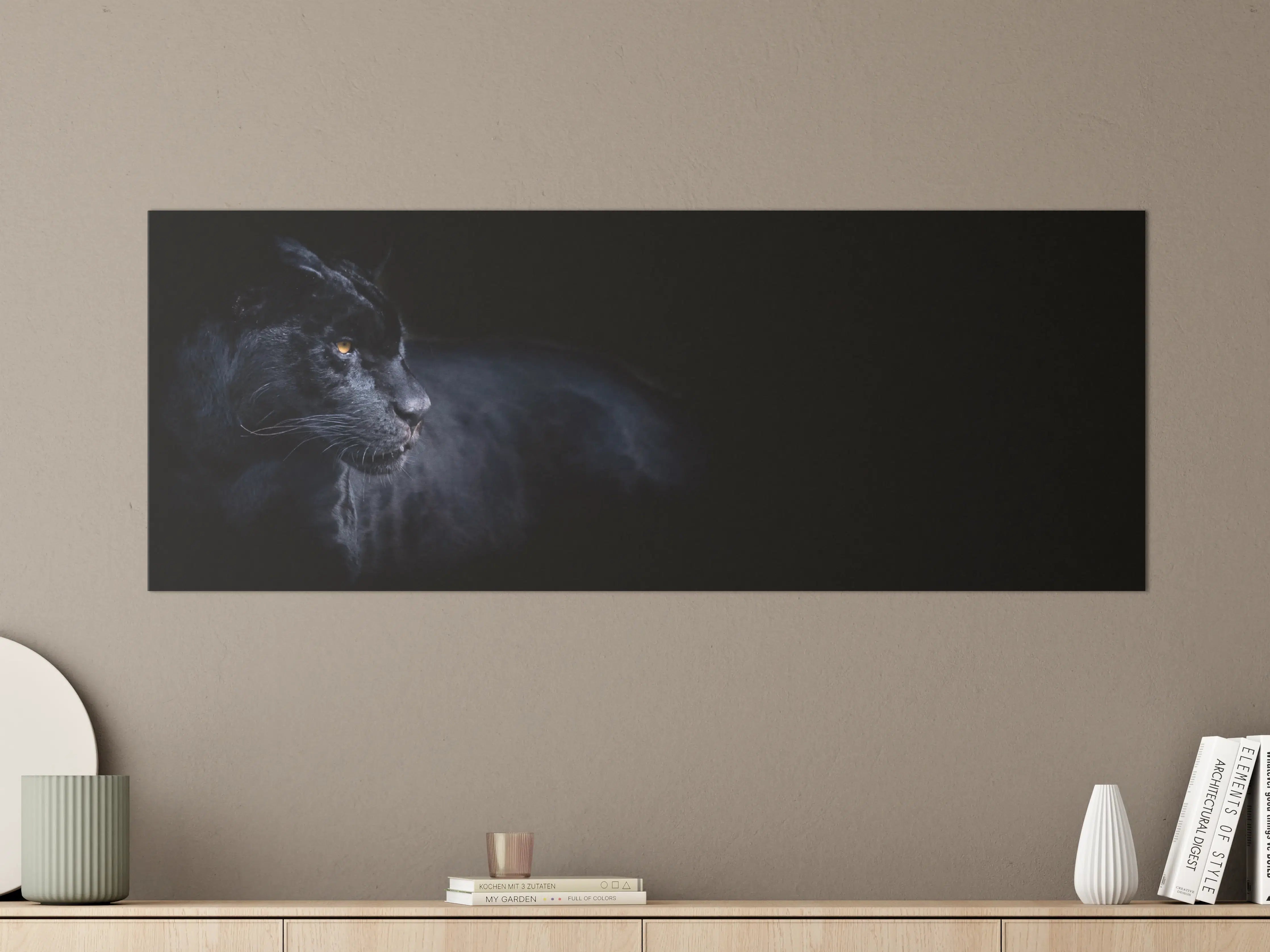 Große Wandbilder - Schwarzen Panther mit schwarzem Hintergrund