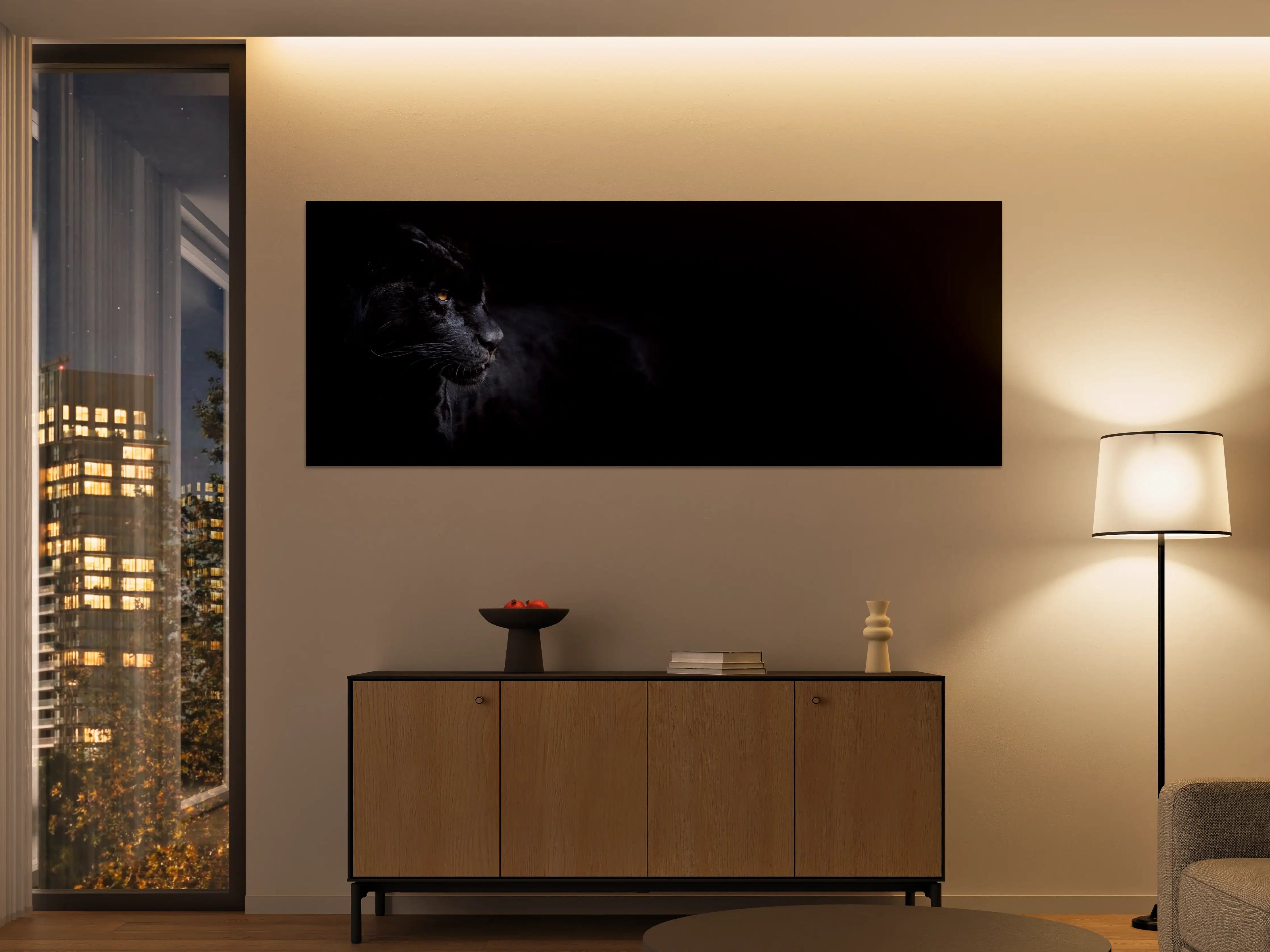 Große Wandbilder - Schwarzen Panther mit schwarzem Hintergrund
