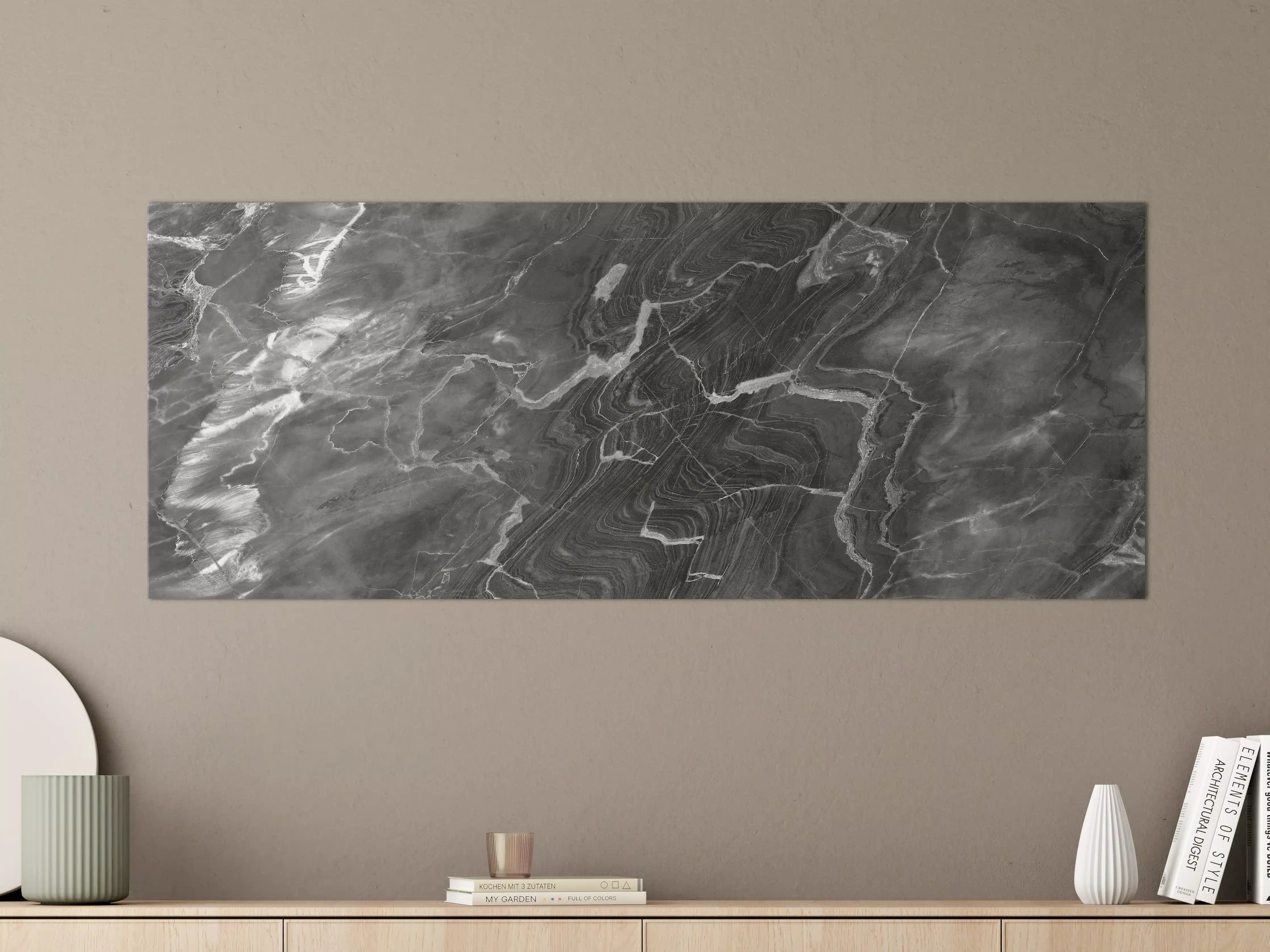 Große Wandbilder - Schwarzer Marmor mit weißen Adern