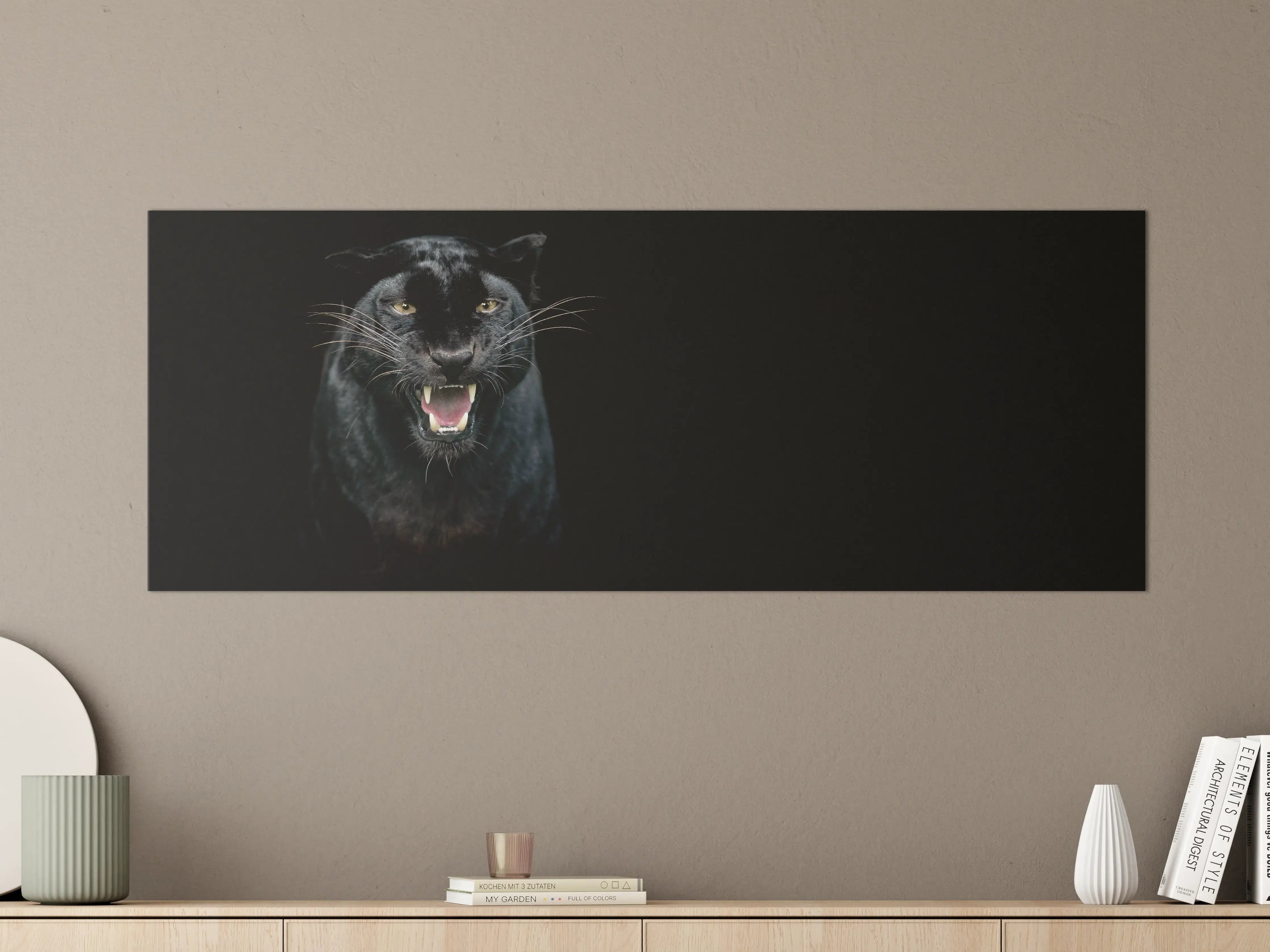 Große Wandbilder - Schwarzer Panther auf schwarzem Hintergrund