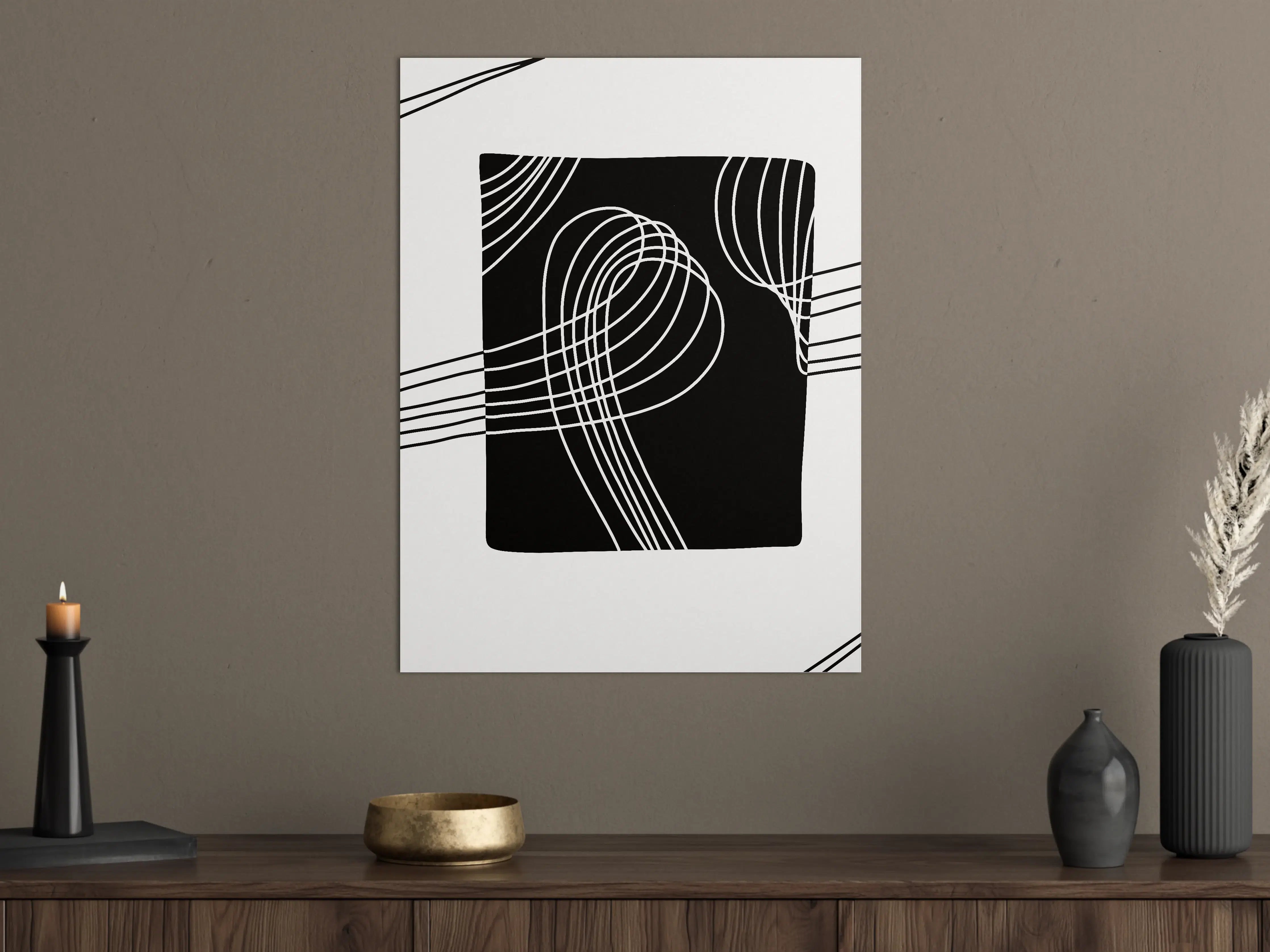 Große Wandbilder - Schwarzes Kunstwerk mit weißen Linien