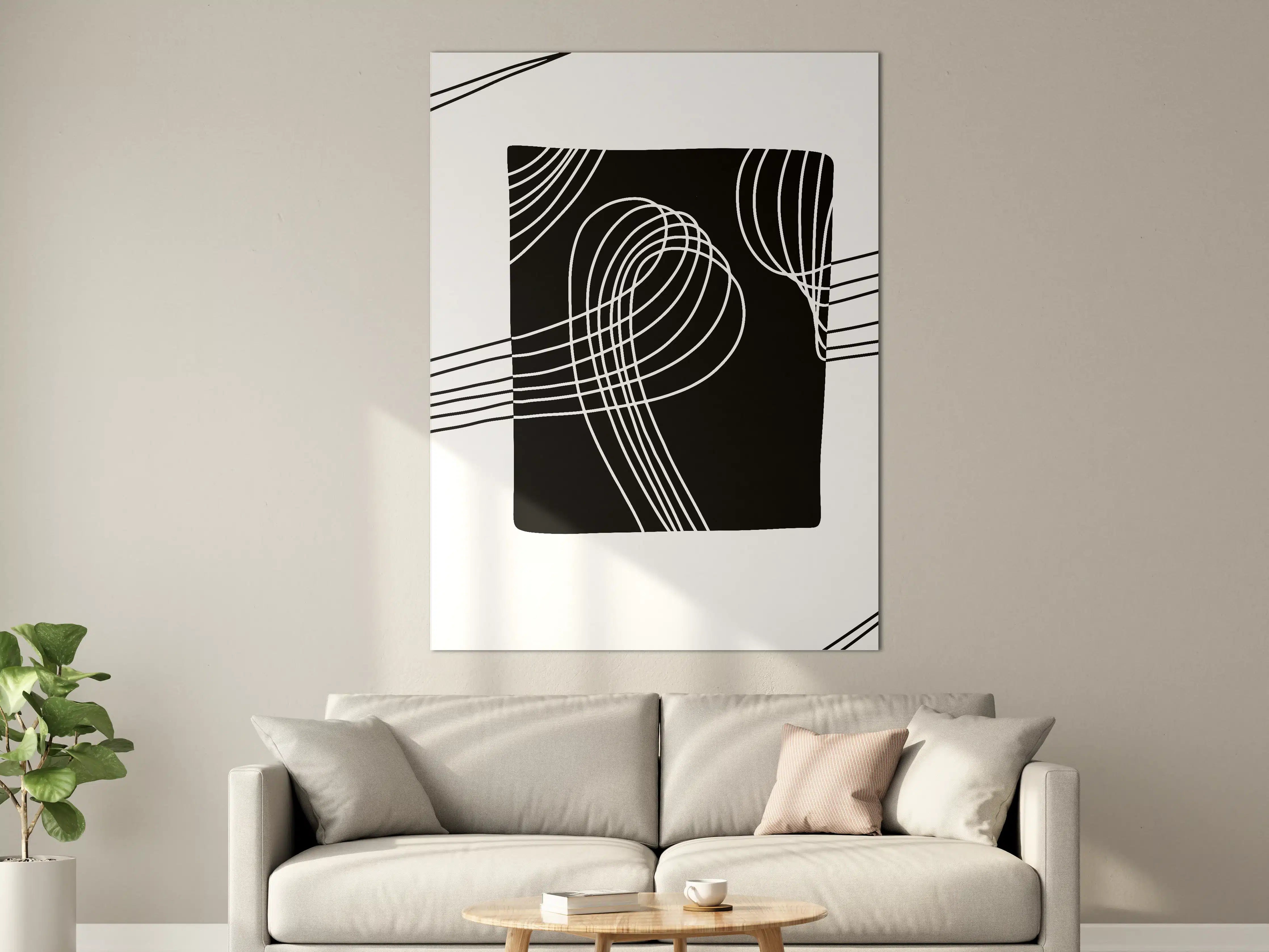 Große Wandbilder - Schwarzes Kunstwerk mit weißen Linien
