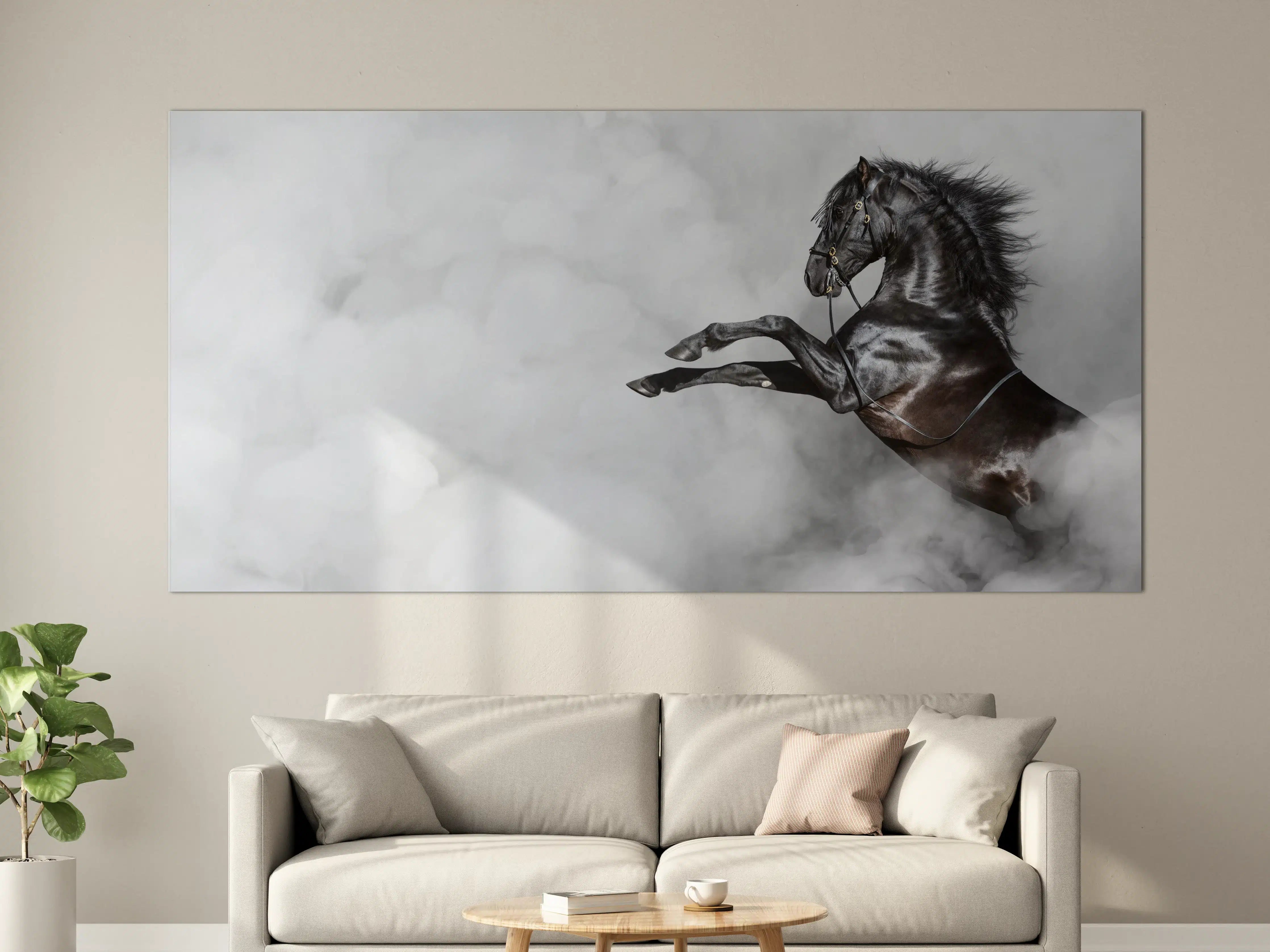 Große Wandbilder - Schwarzes Pferd im Nebel Kunstbild