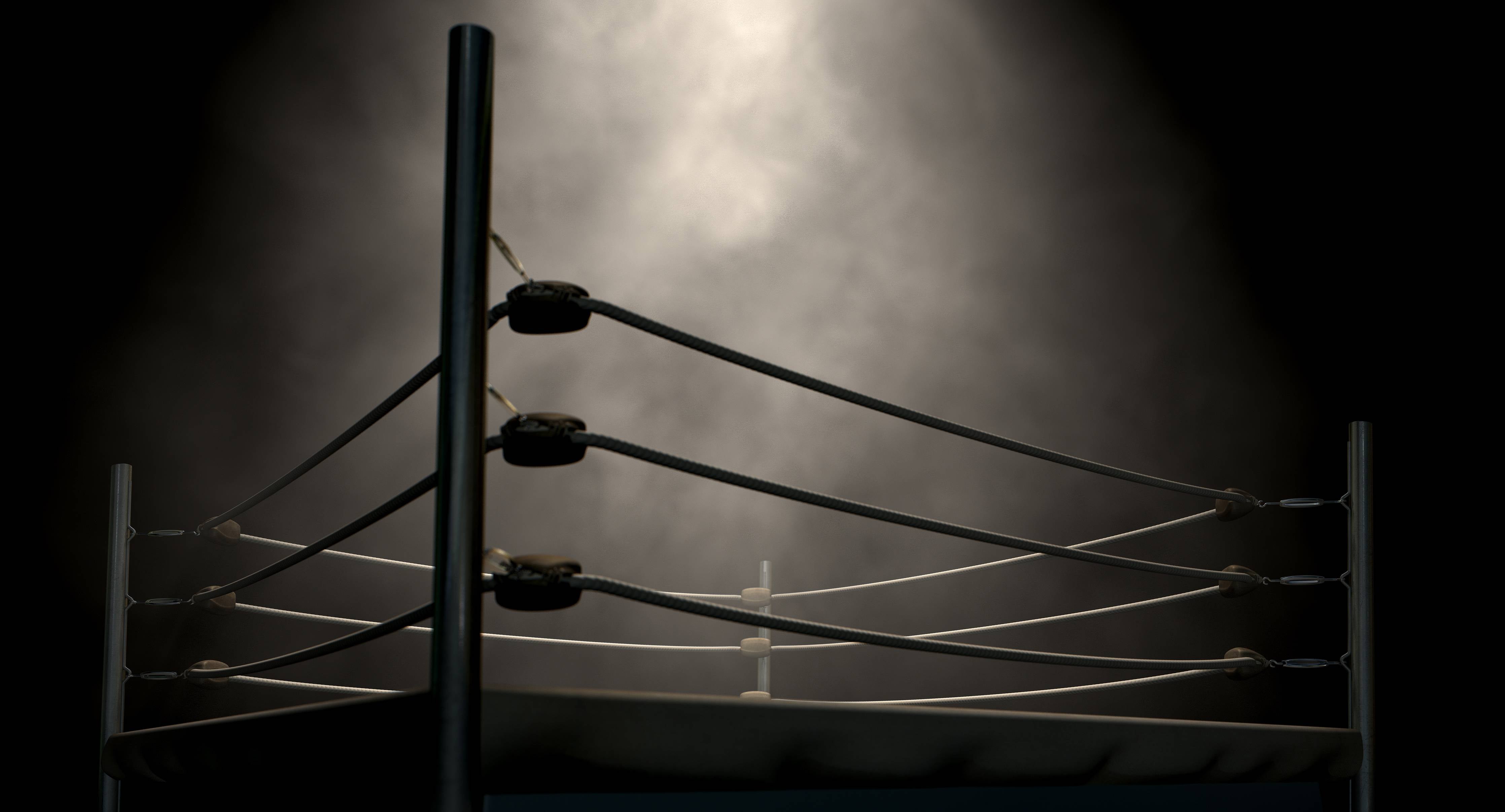 Große Wandbilder-Schwarzes Wrestling-Ring mit Seilen unter Nebelhimmel