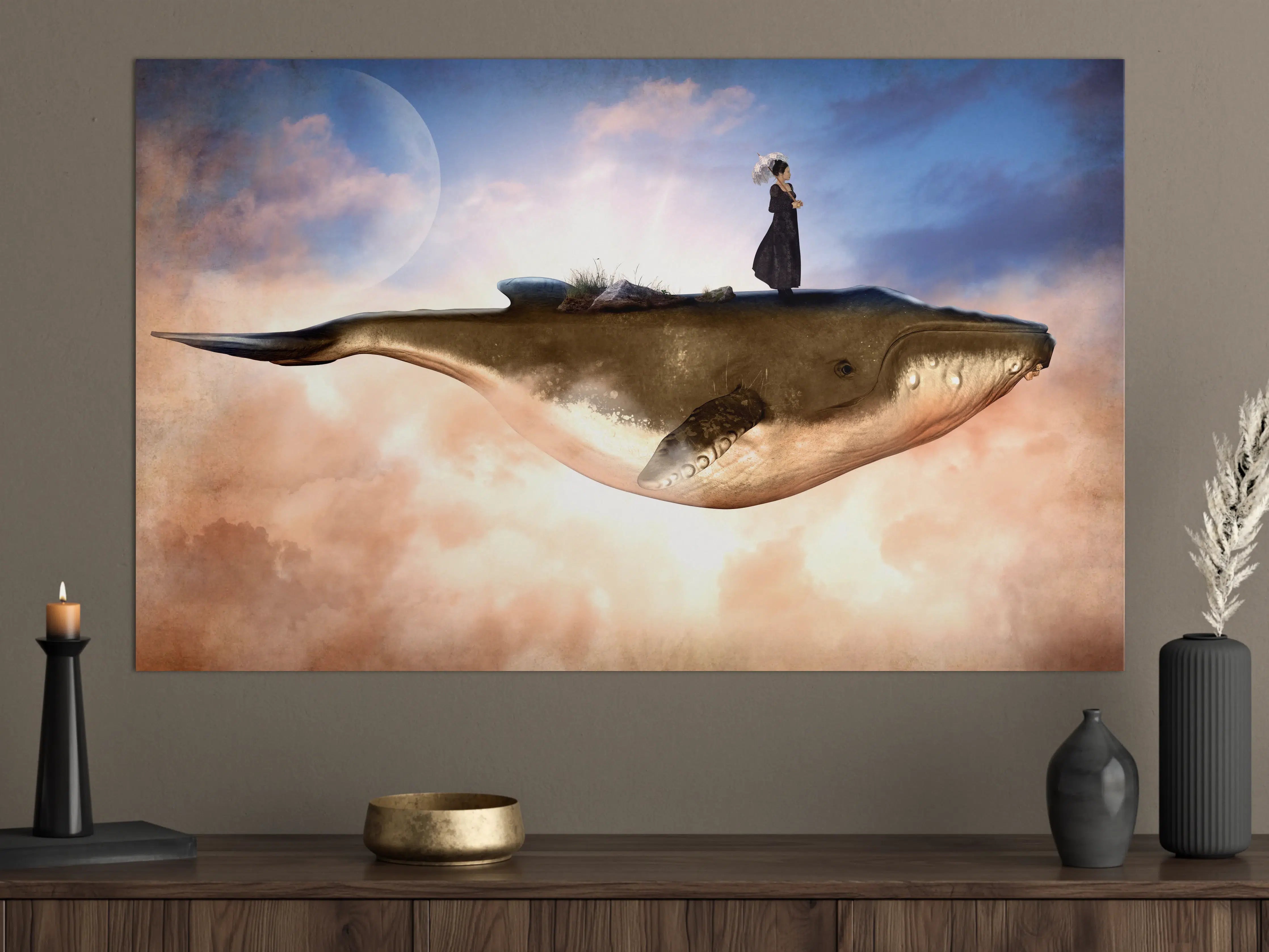 Große Wandbilder - Schwebender Wal mit Frau