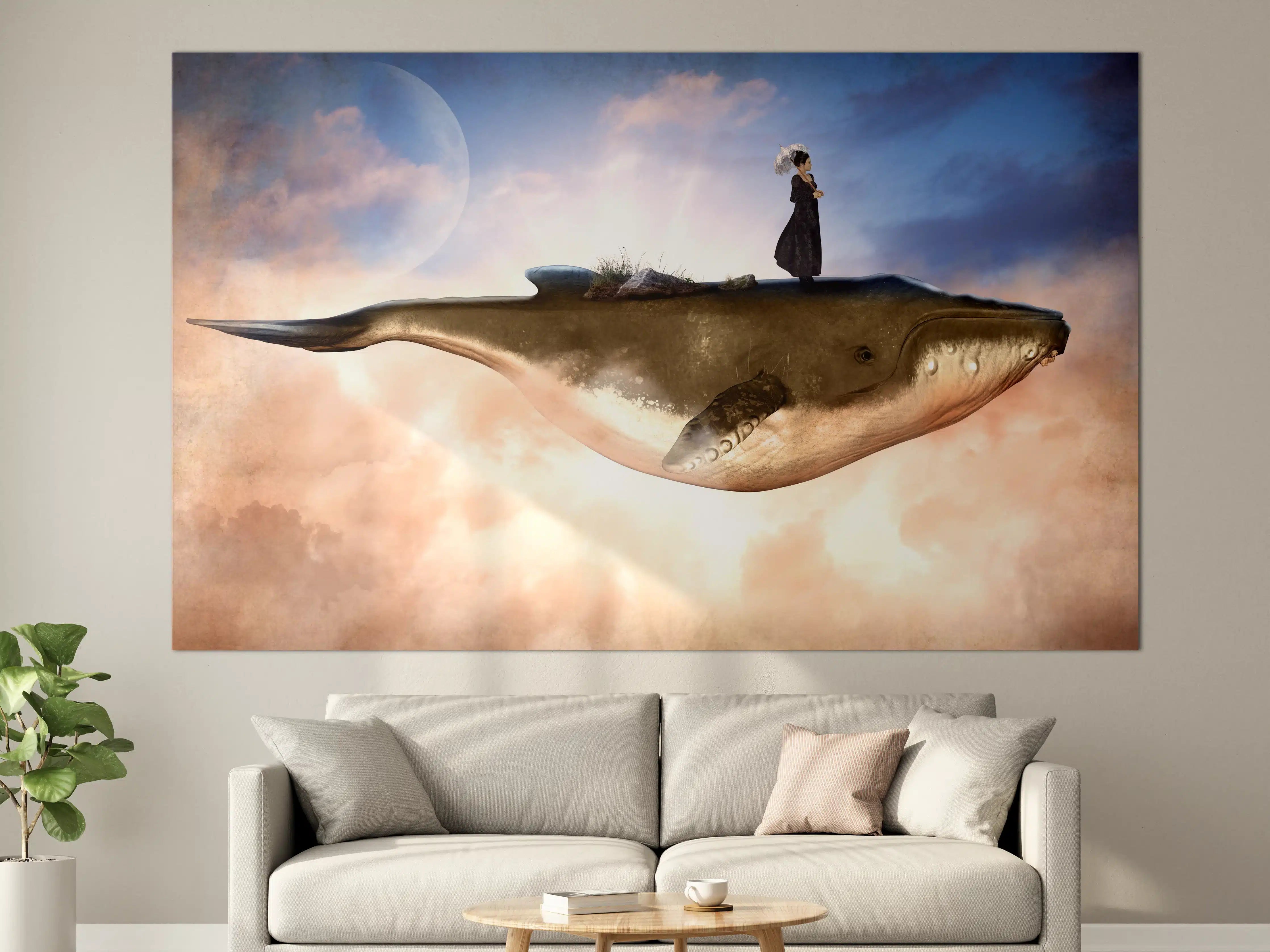 Große Wandbilder - Schwebender Wal mit Frau