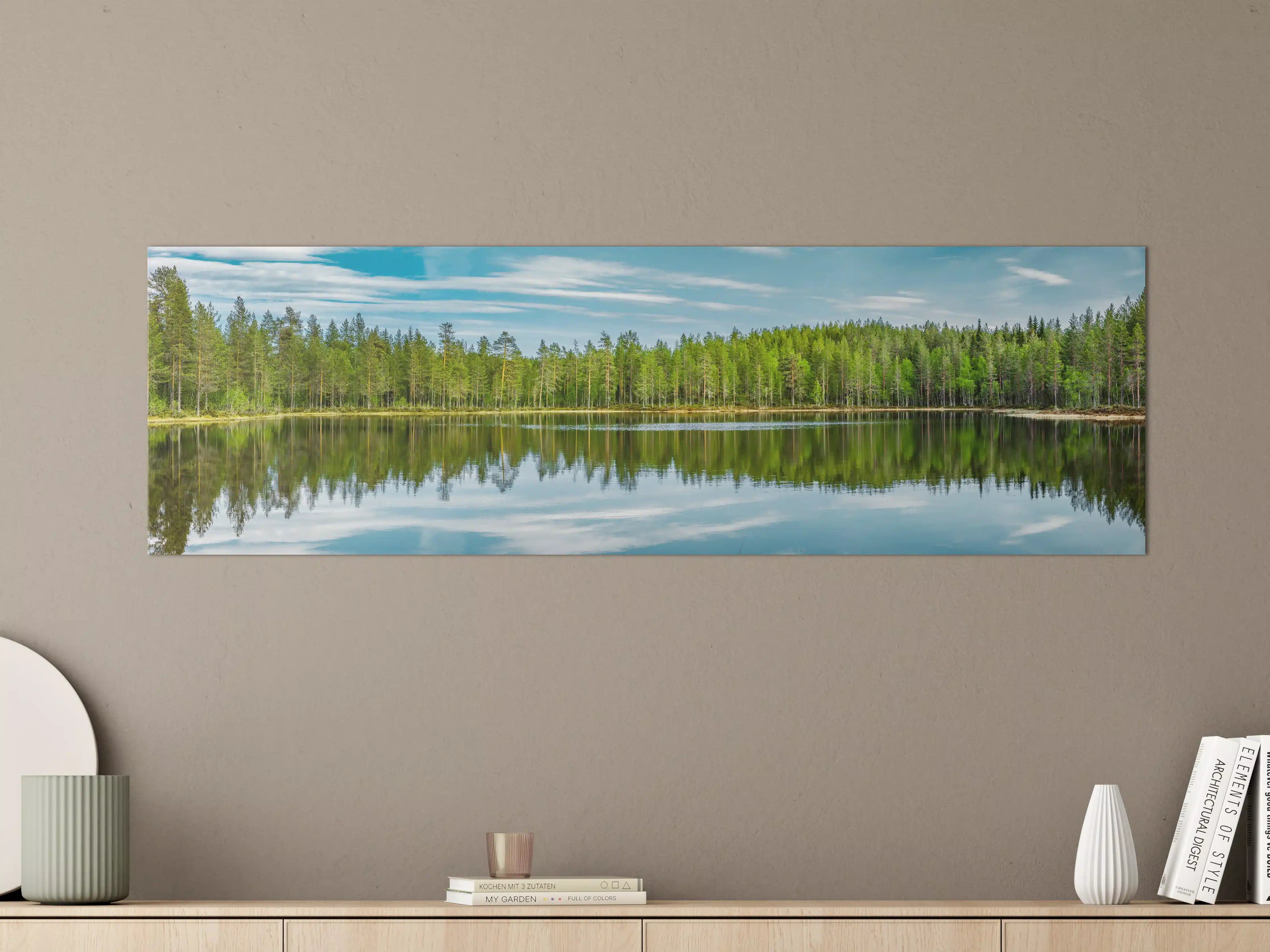 Große Wandbilder - Schwedisches See-Panorama Grün-Blau