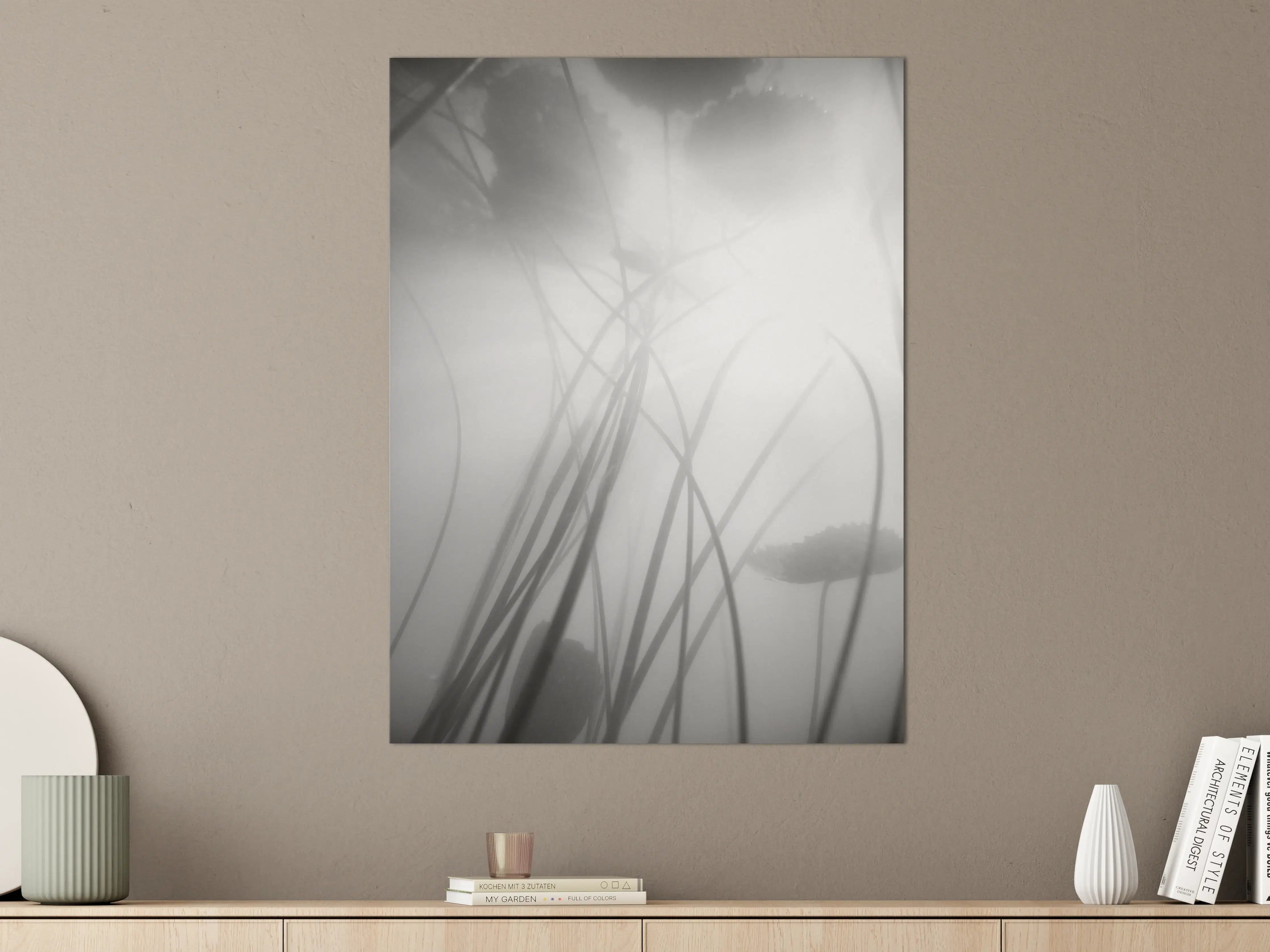Große Wandbilder - Seerose Monochrom Reflexion