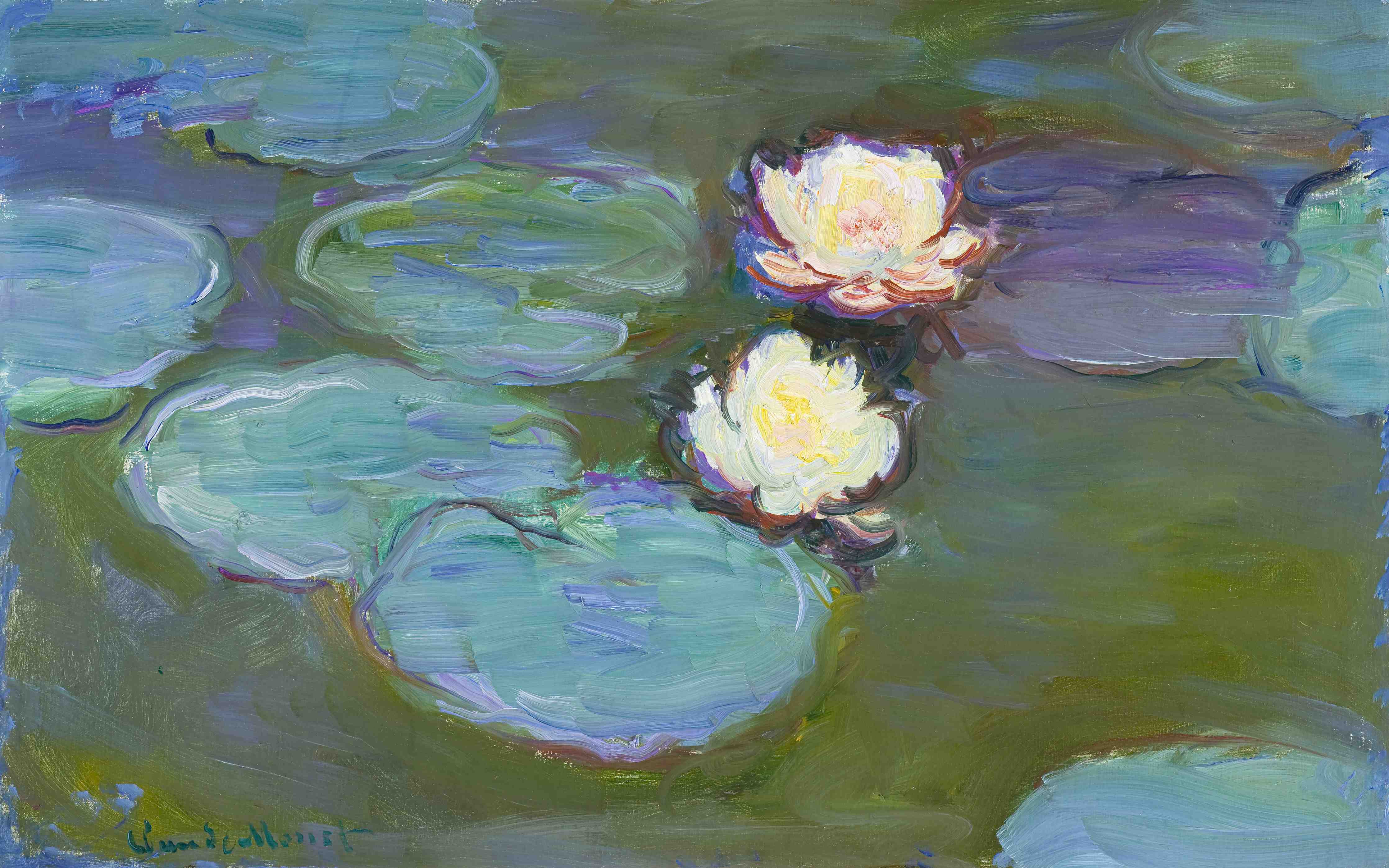 Große Wandbilder-Seerosen auf ruhigem Wasser in impressionistischem Stil