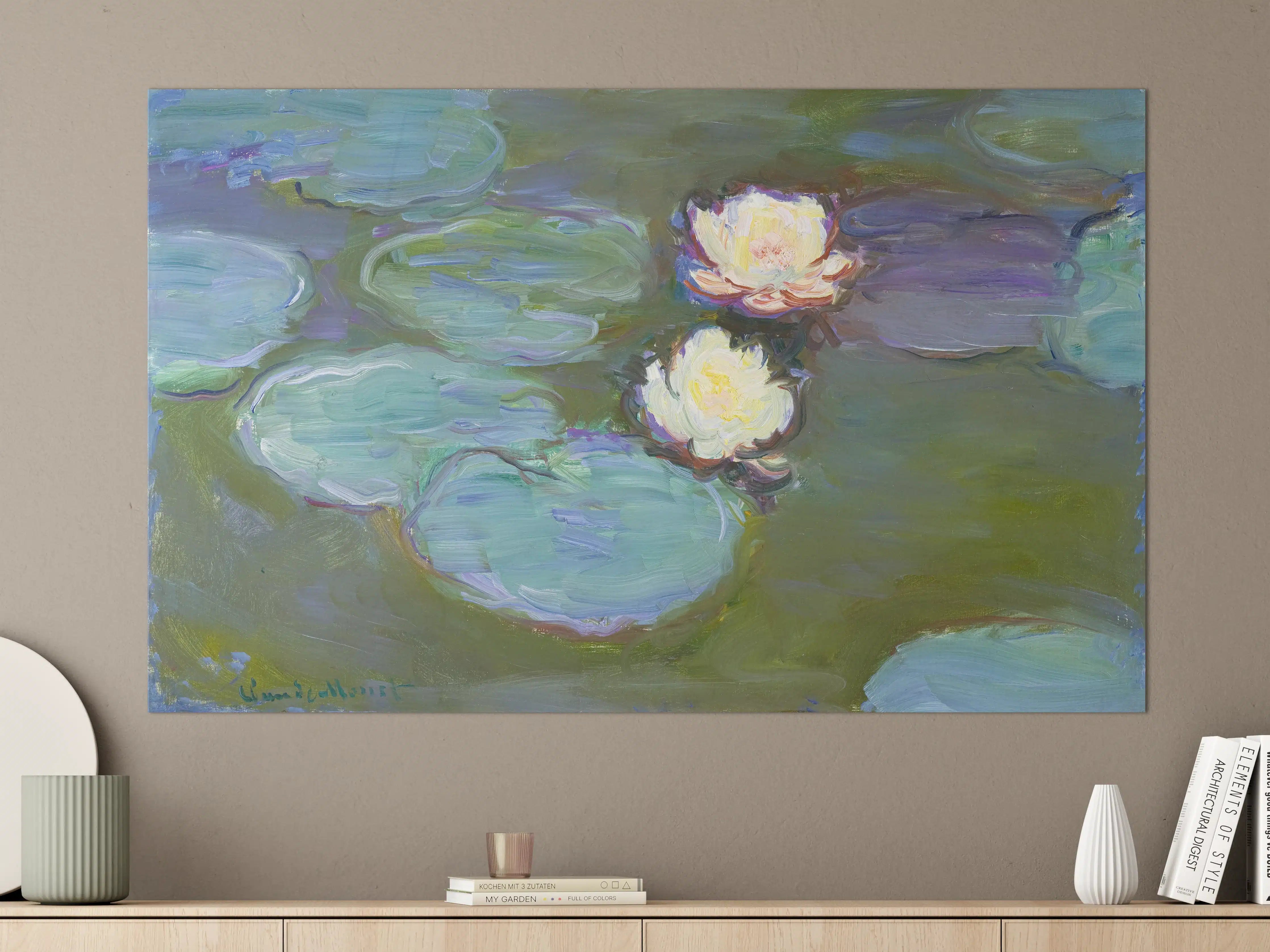 Große Wandbilder - Seerosen auf ruhigem Wasser in impressionistischem Stil