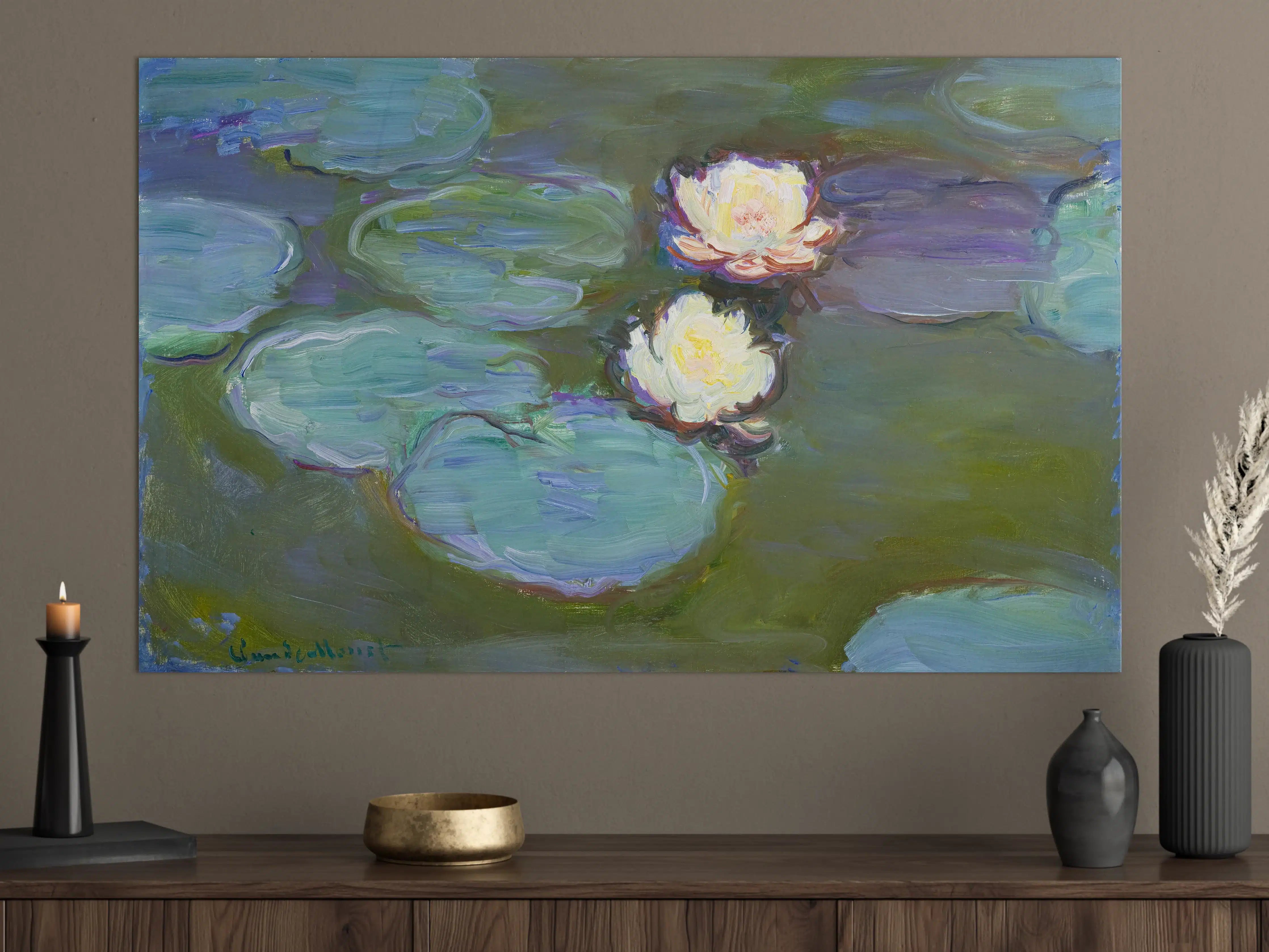Große Wandbilder - Seerosen auf ruhigem Wasser in impressionistischem Stil