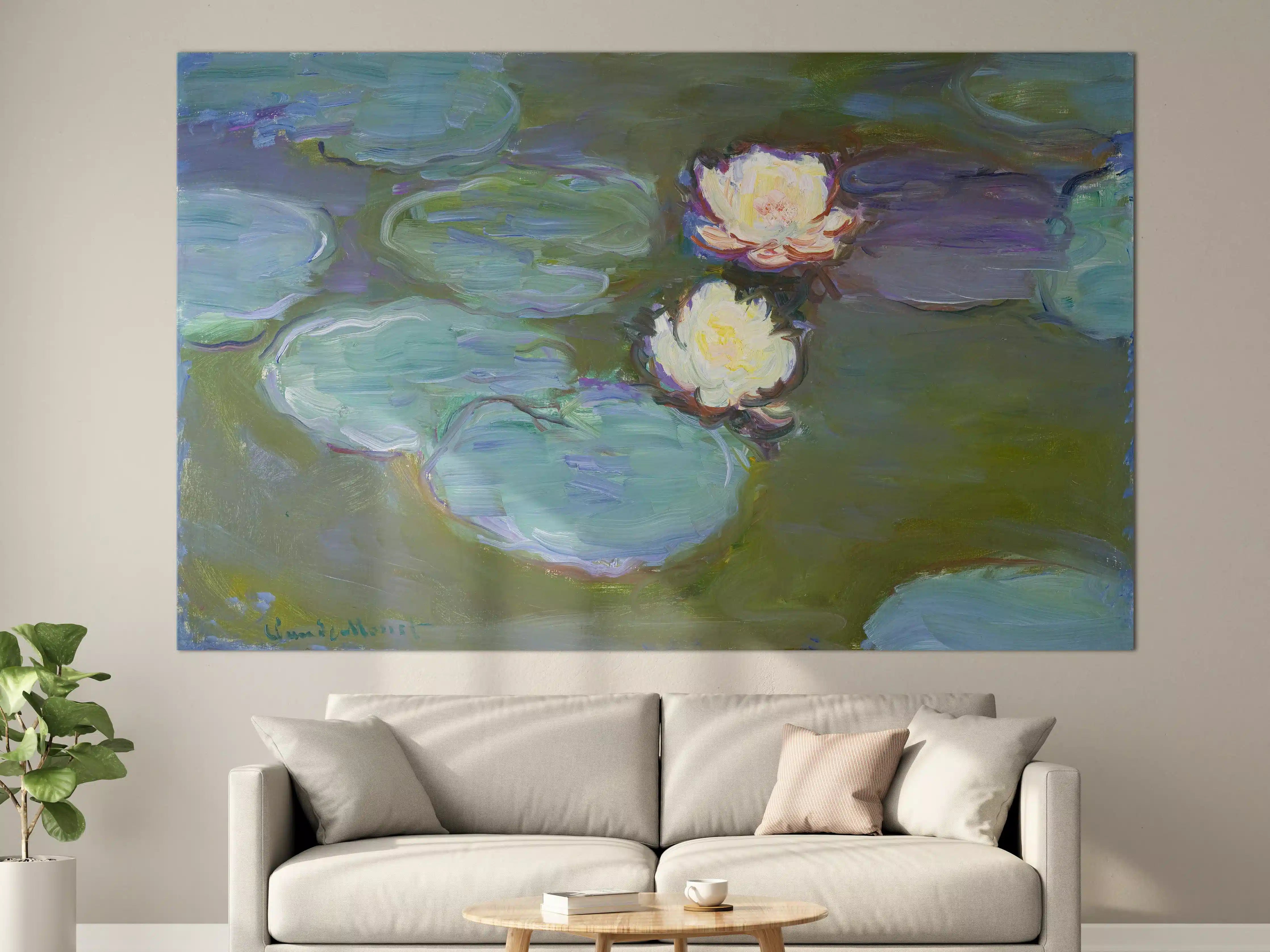 Große Wandbilder - Seerosen auf ruhigem Wasser in impressionistischem Stil