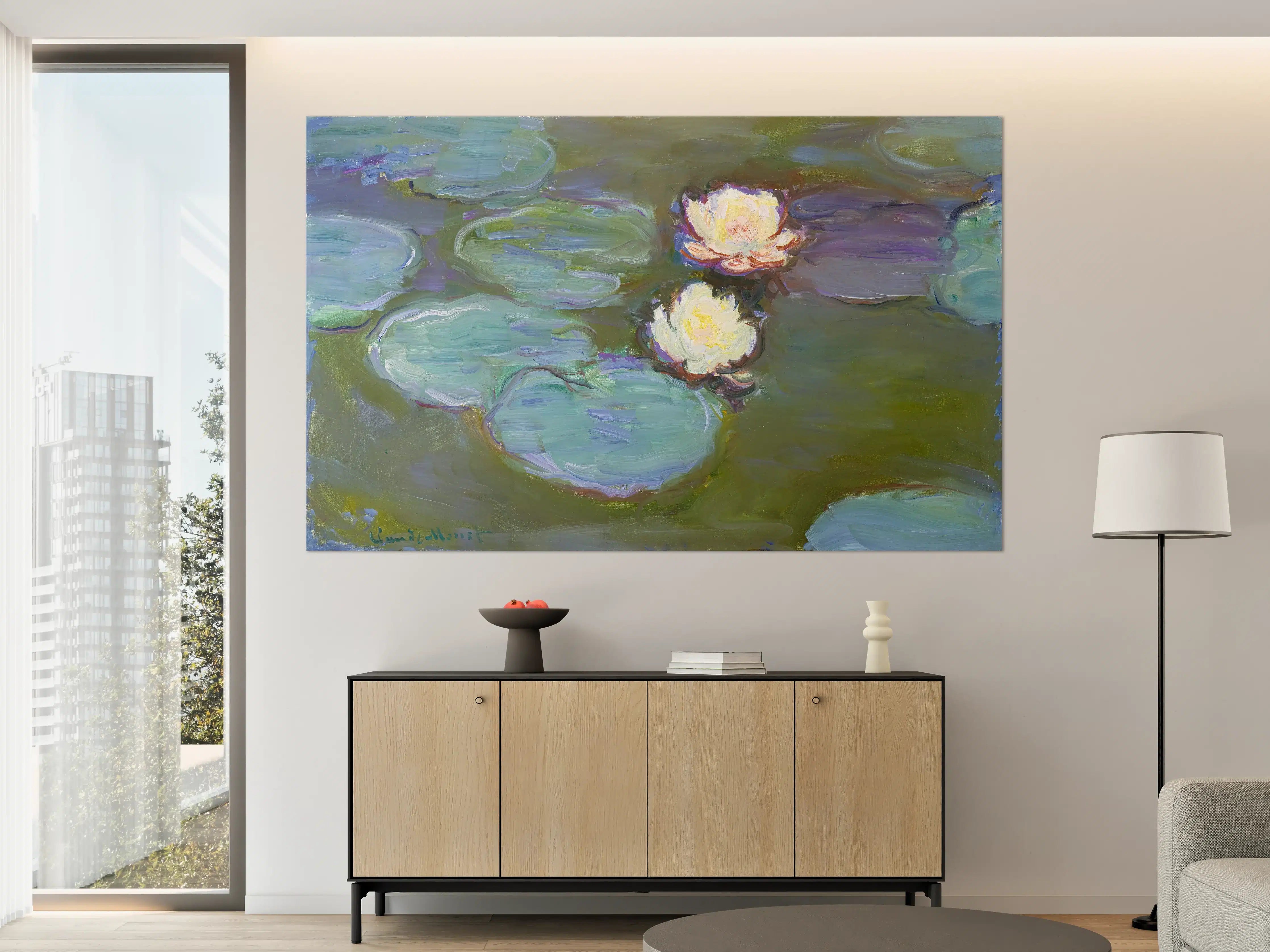 Große Wandbilder - Seerosen auf ruhigem Wasser in impressionistischem Stil