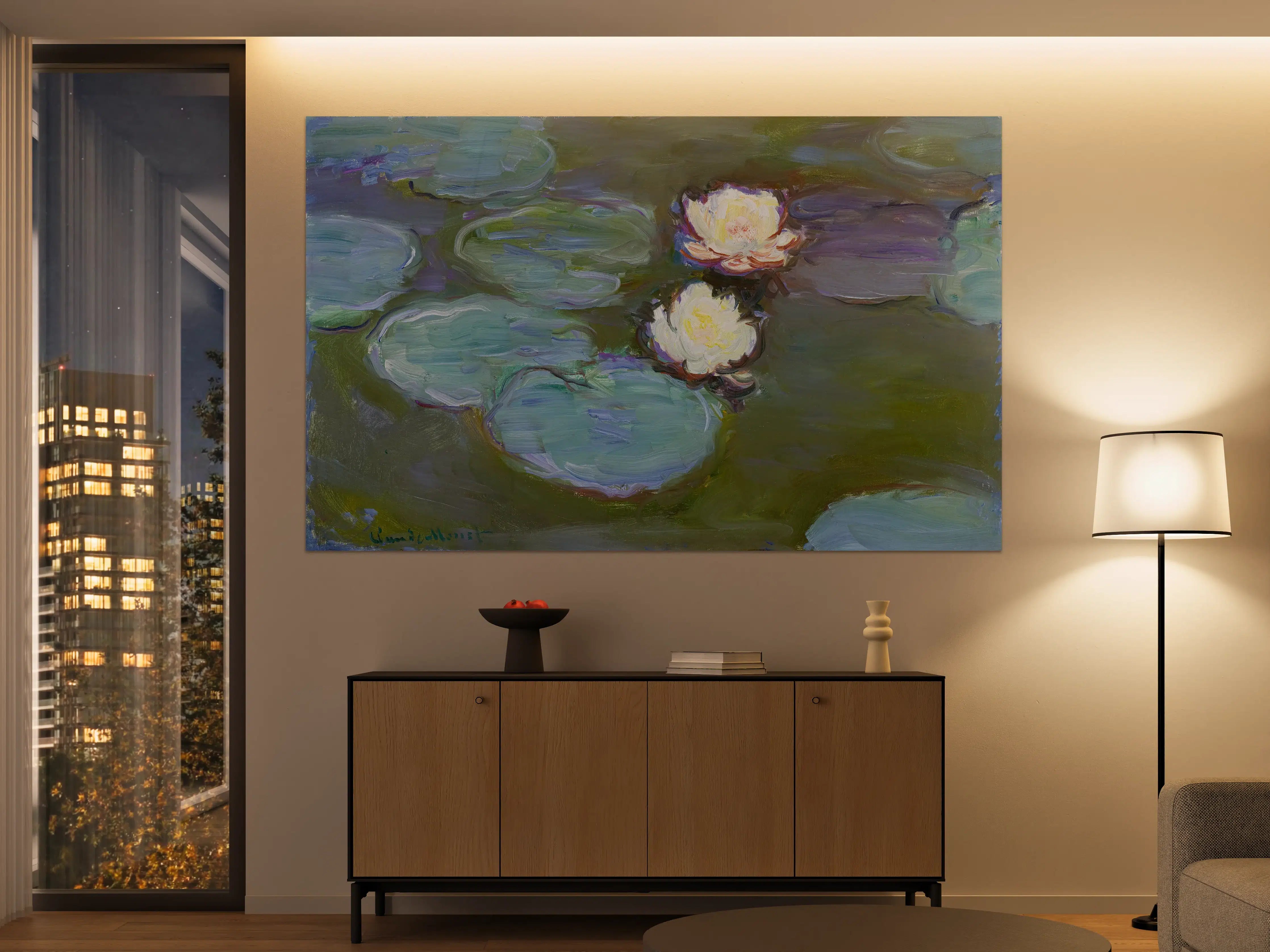 Große Wandbilder - Seerosen auf ruhigem Wasser in impressionistischem Stil