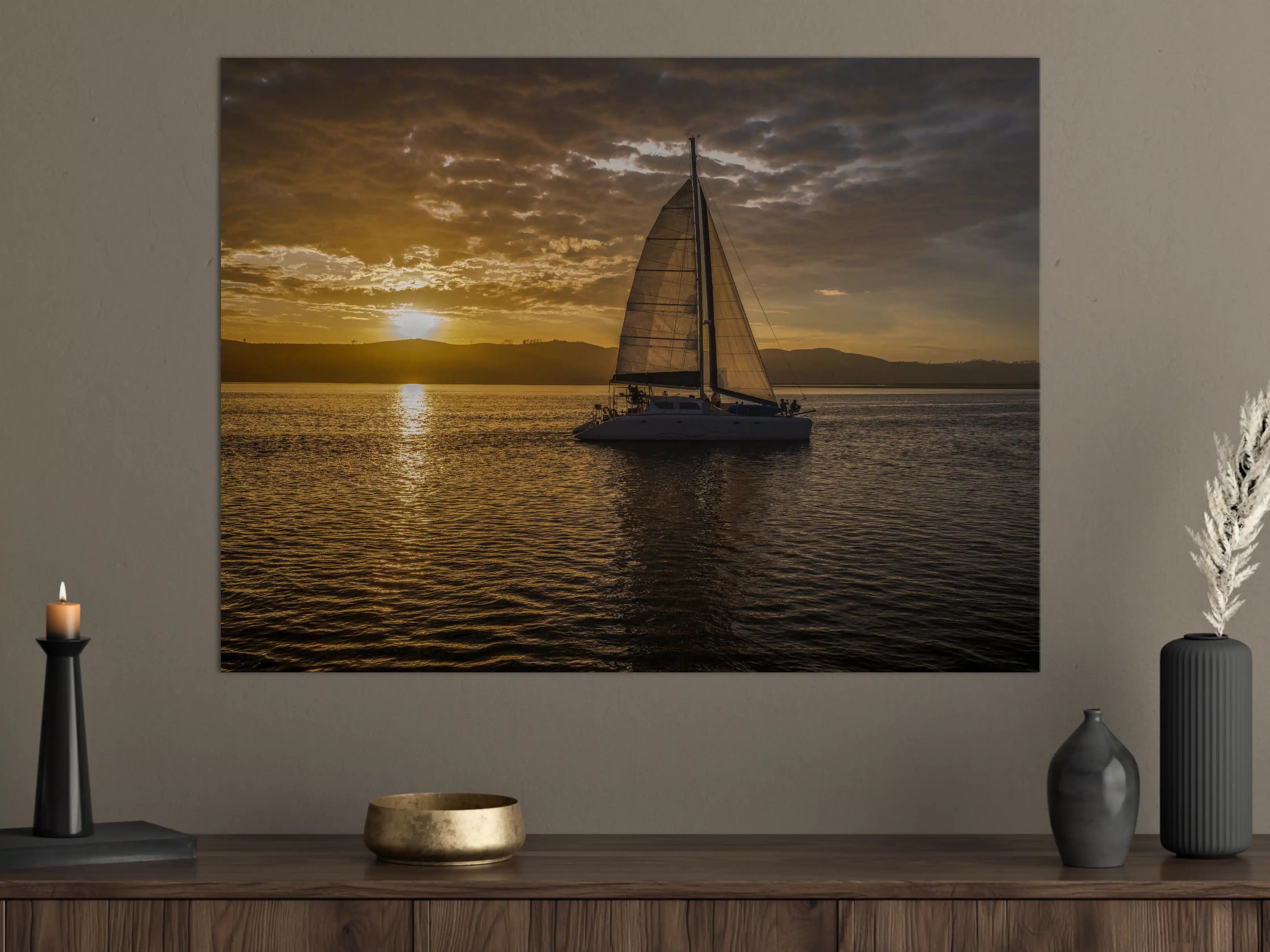 Große Wandbilder - Segelboot bei Sonnenuntergang in der Lagune von Knysna