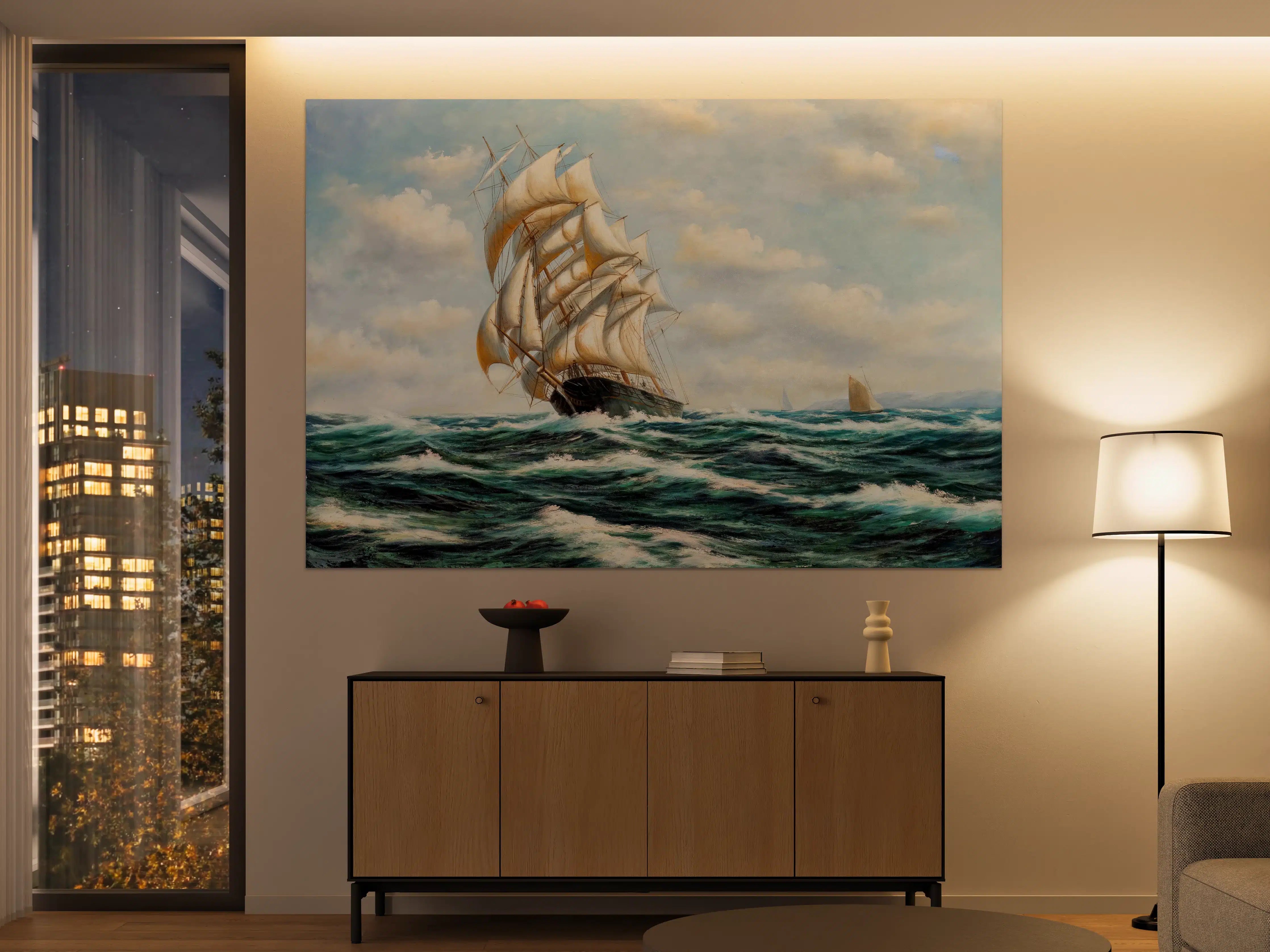 Große Wandbilder - Segelschiff auf hoher See - Ölgemälde