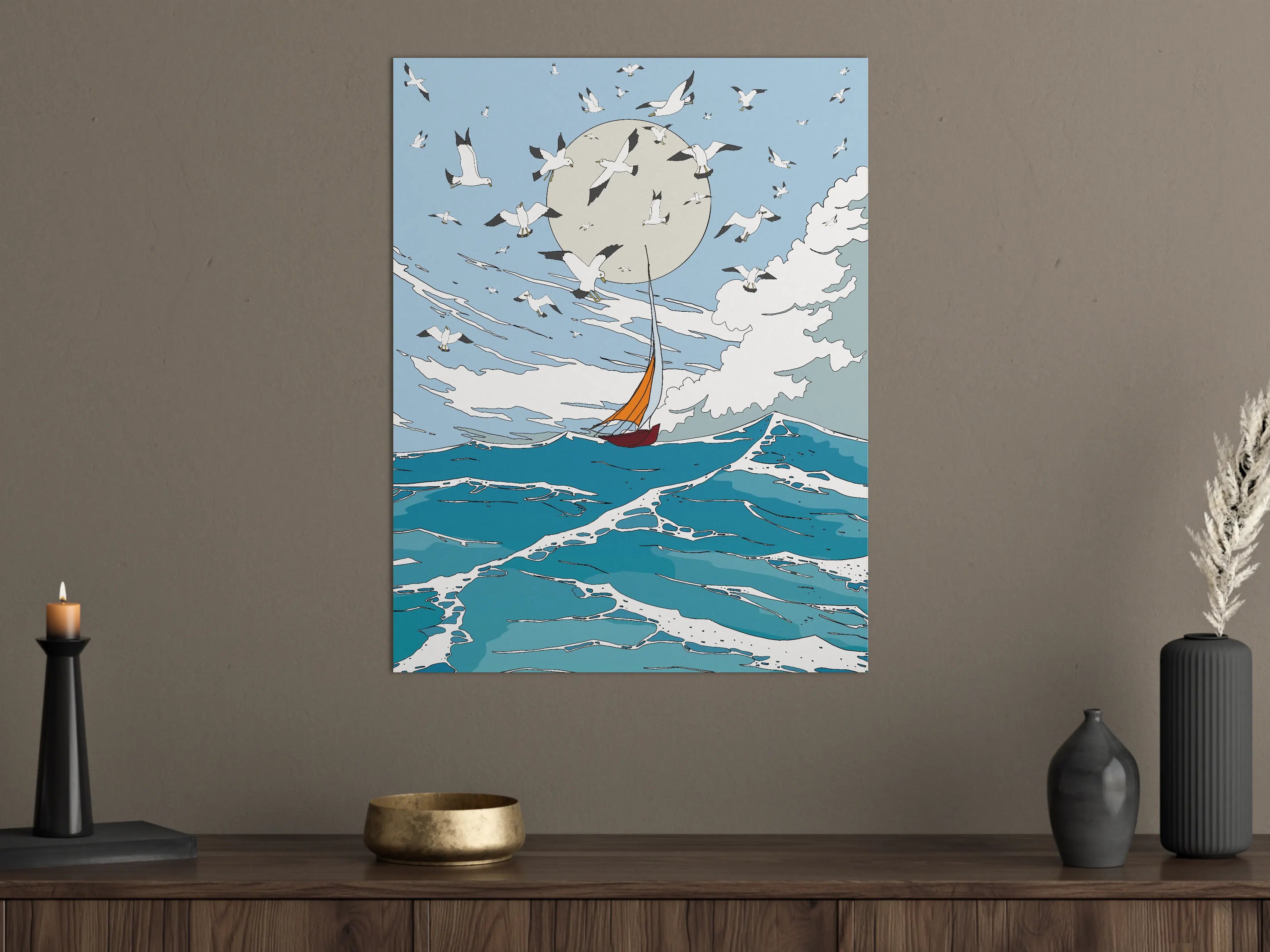 Große Wandbilder - Segelschiff unter dem Vollmond mit Gänsezug