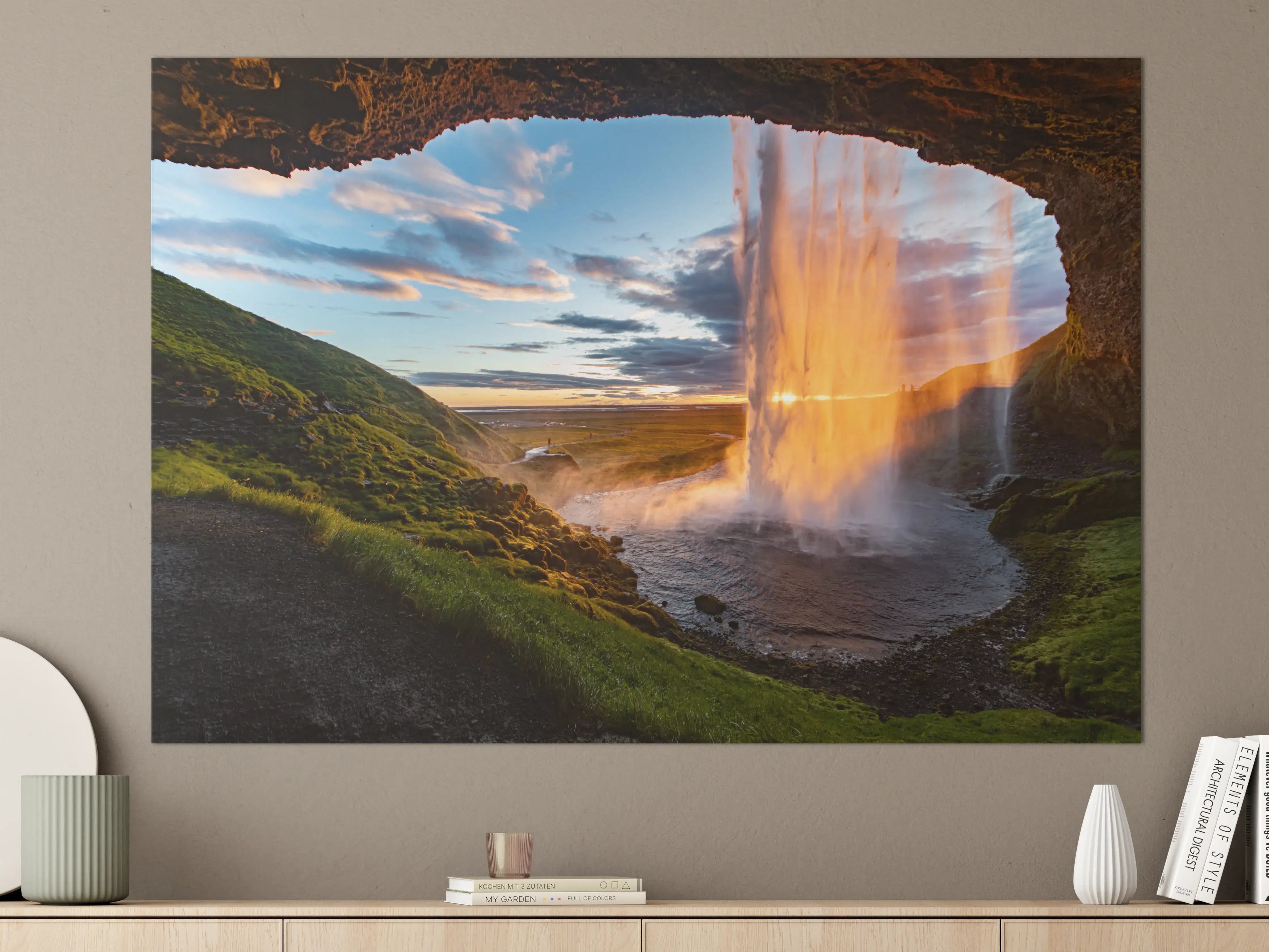Große Wandbilder - Seljalandsfoss Wasserfall in Island bei Sonnenuntergang
