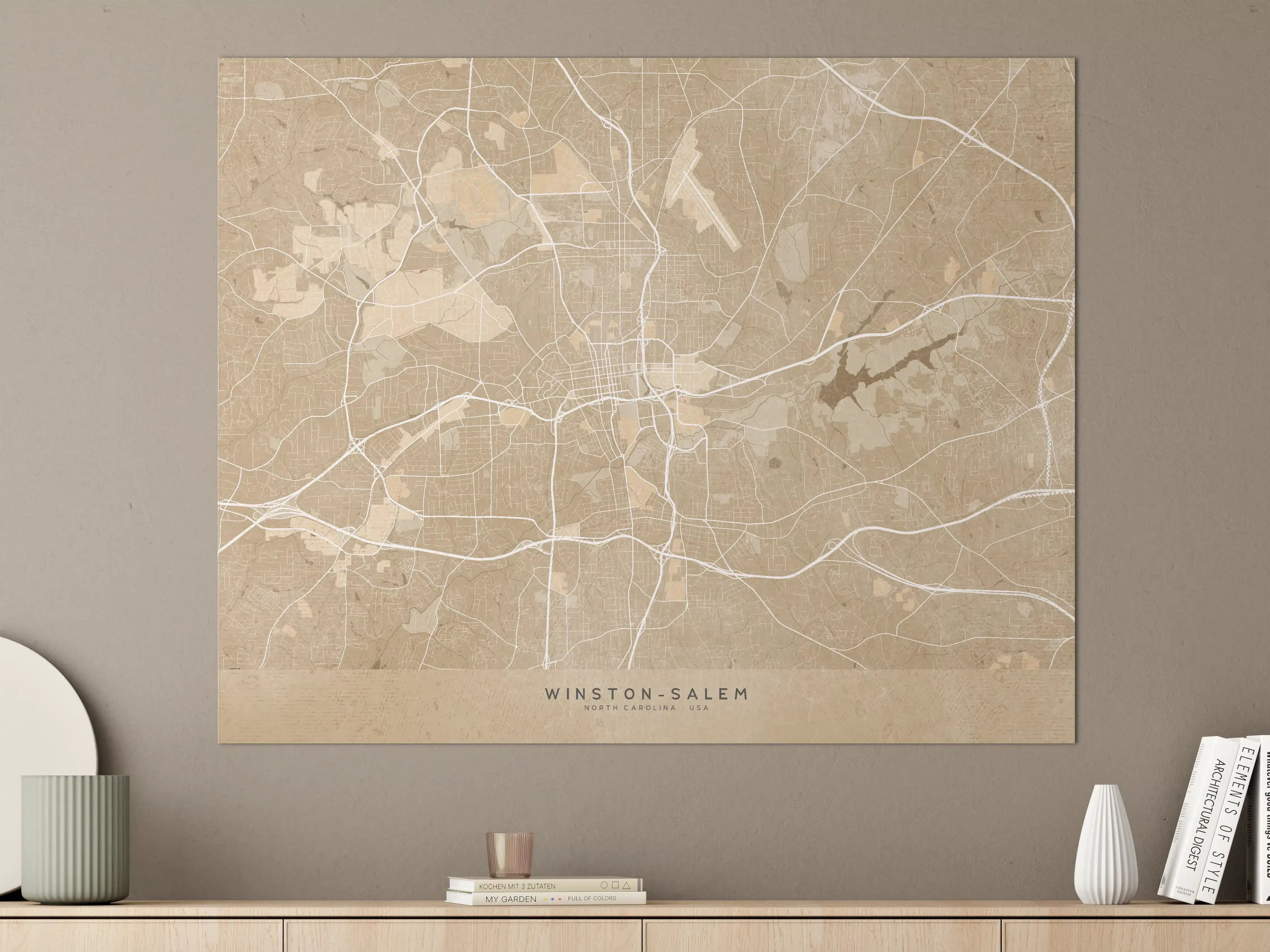 Große Wandbilder - Sepia-Stadtplan Winston Salem