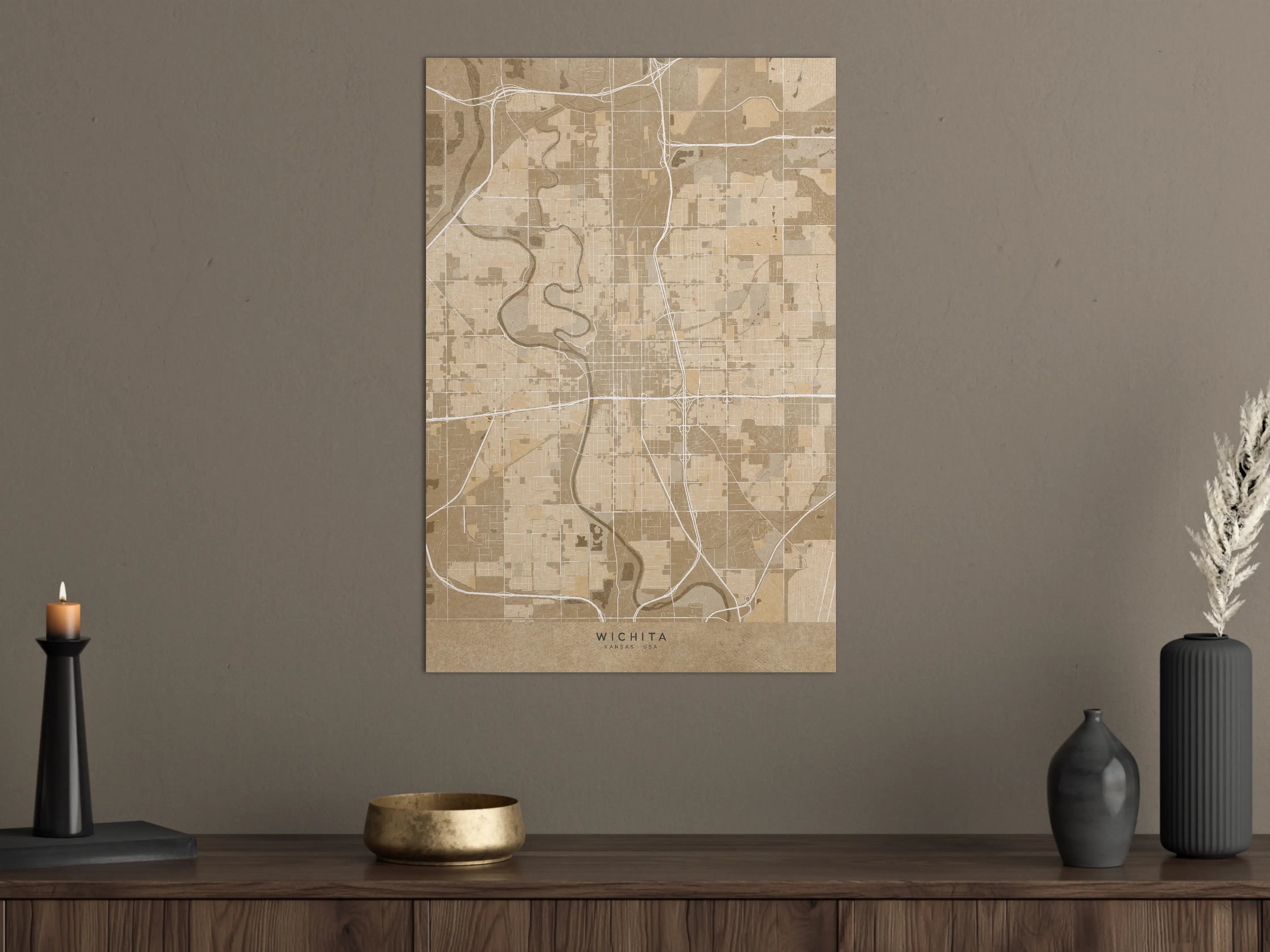 Große Wandbilder - Sepia-Ton Wichita Kartenprint