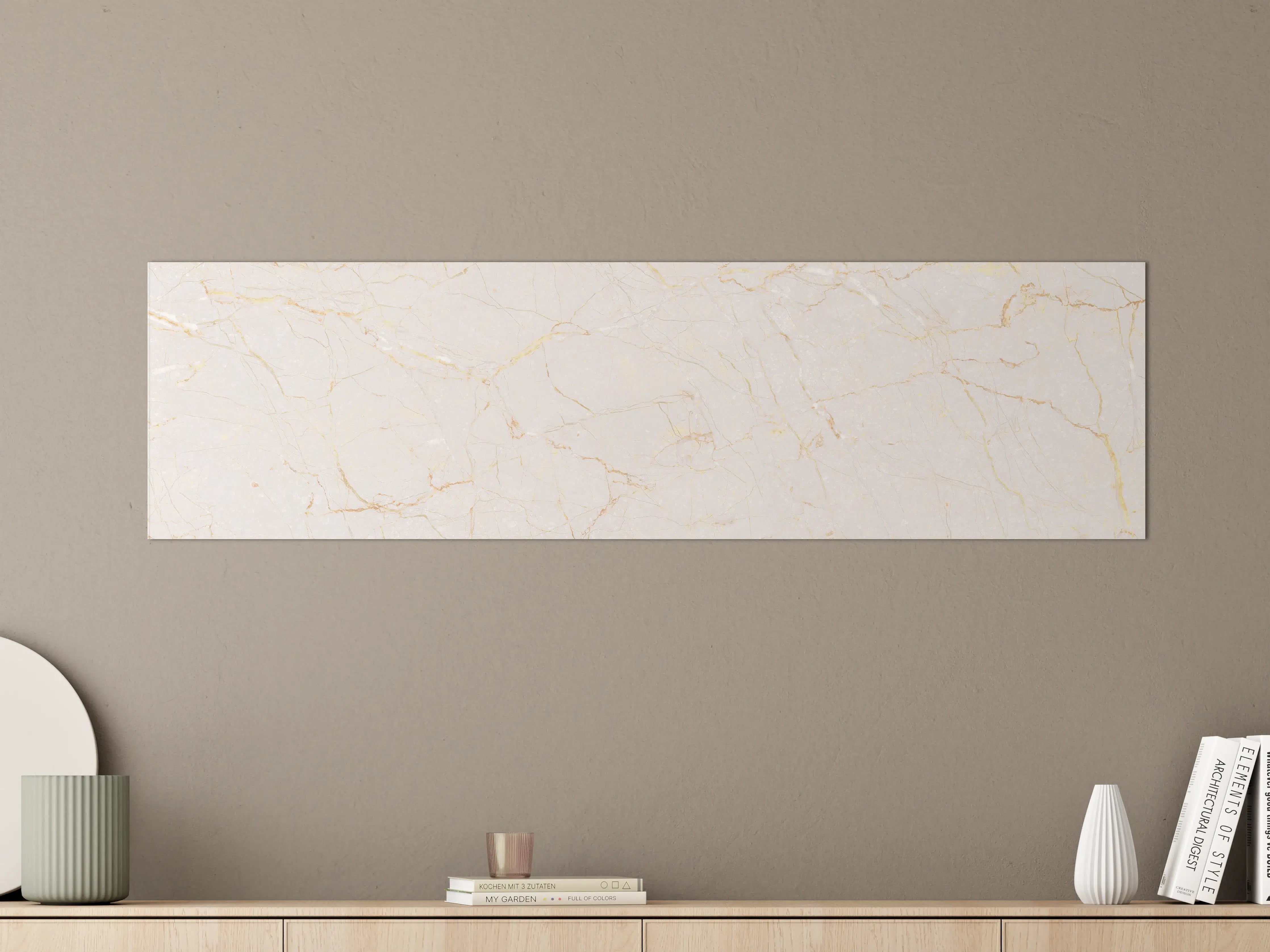 Große Wandbilder - Silberne Marmorierung mit goldenen Linien