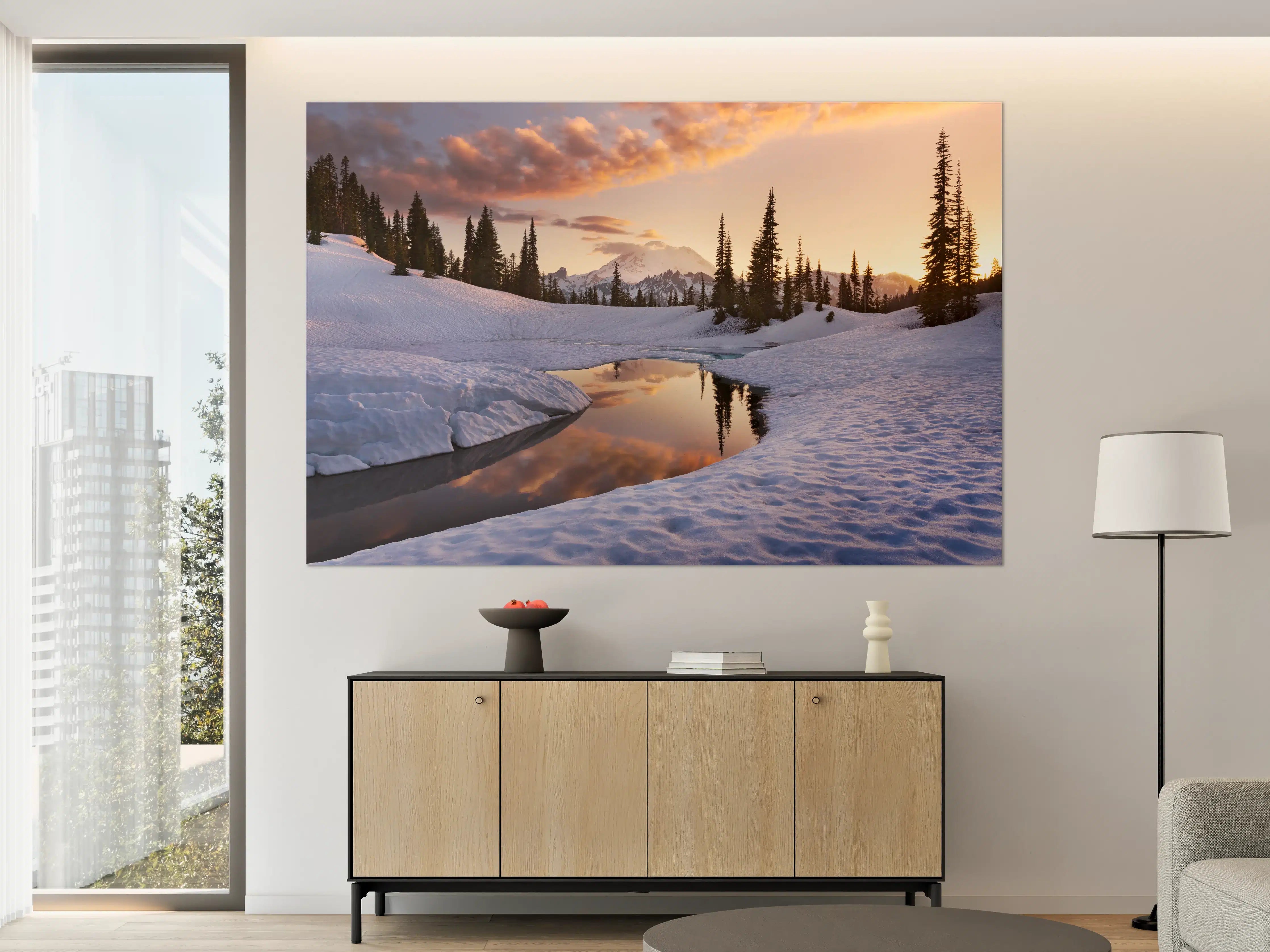 Große Wandbilder - Silberner Frostsee bei Abendlicht