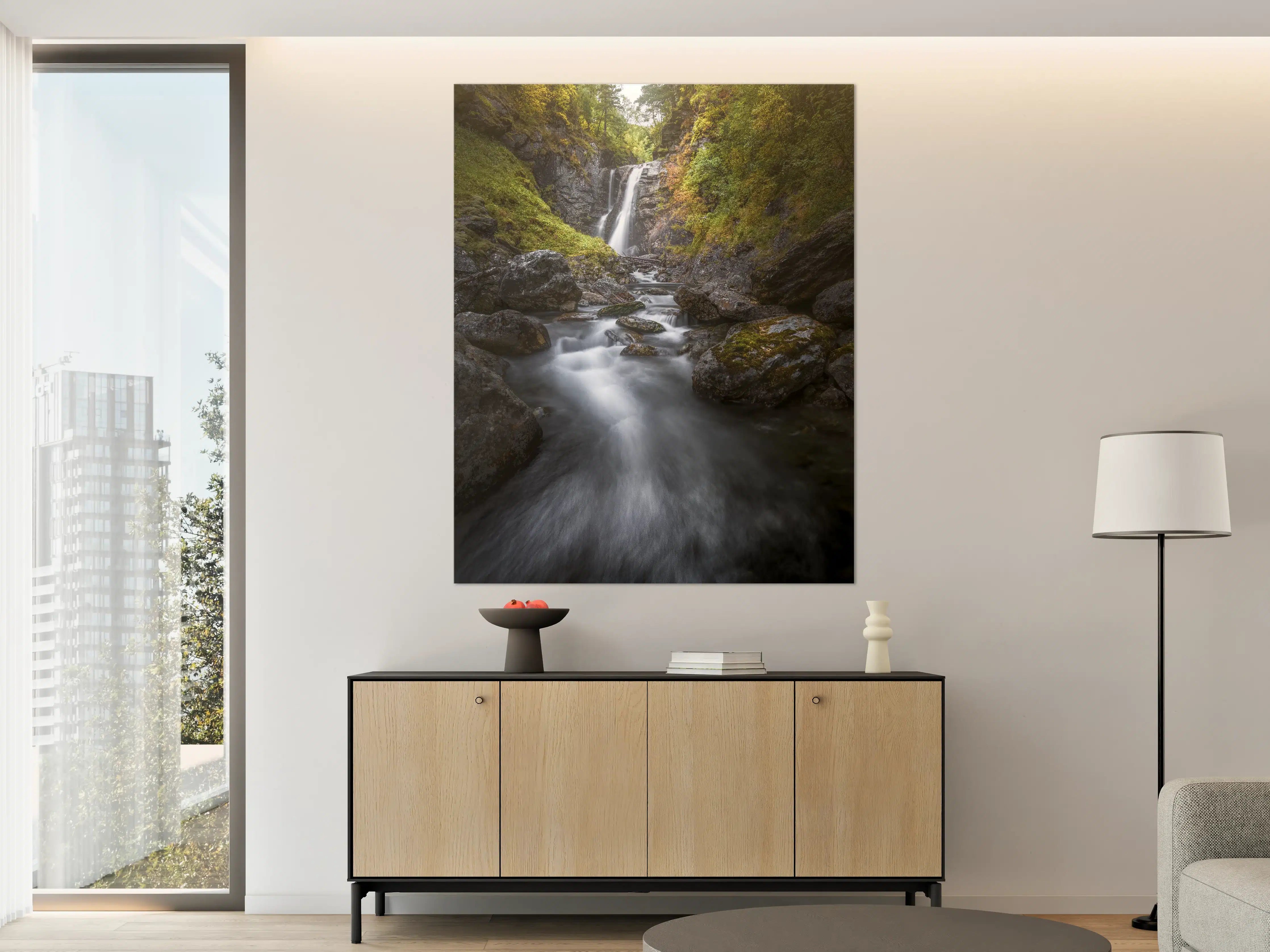 Große Wandbilder - Silberner Wasserfall in smaragdener Natur