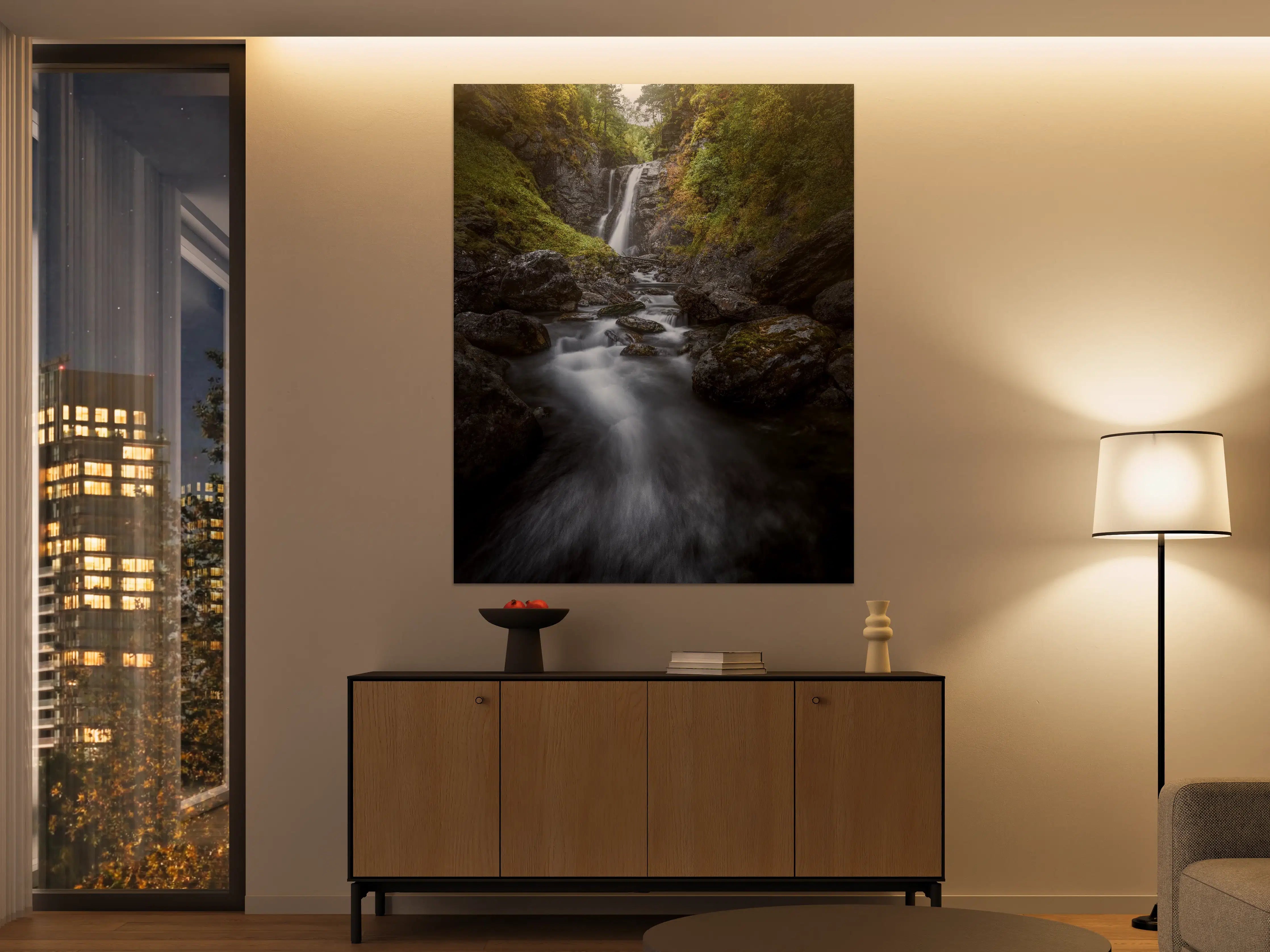 Große Wandbilder - Silberner Wasserfall in smaragdener Natur