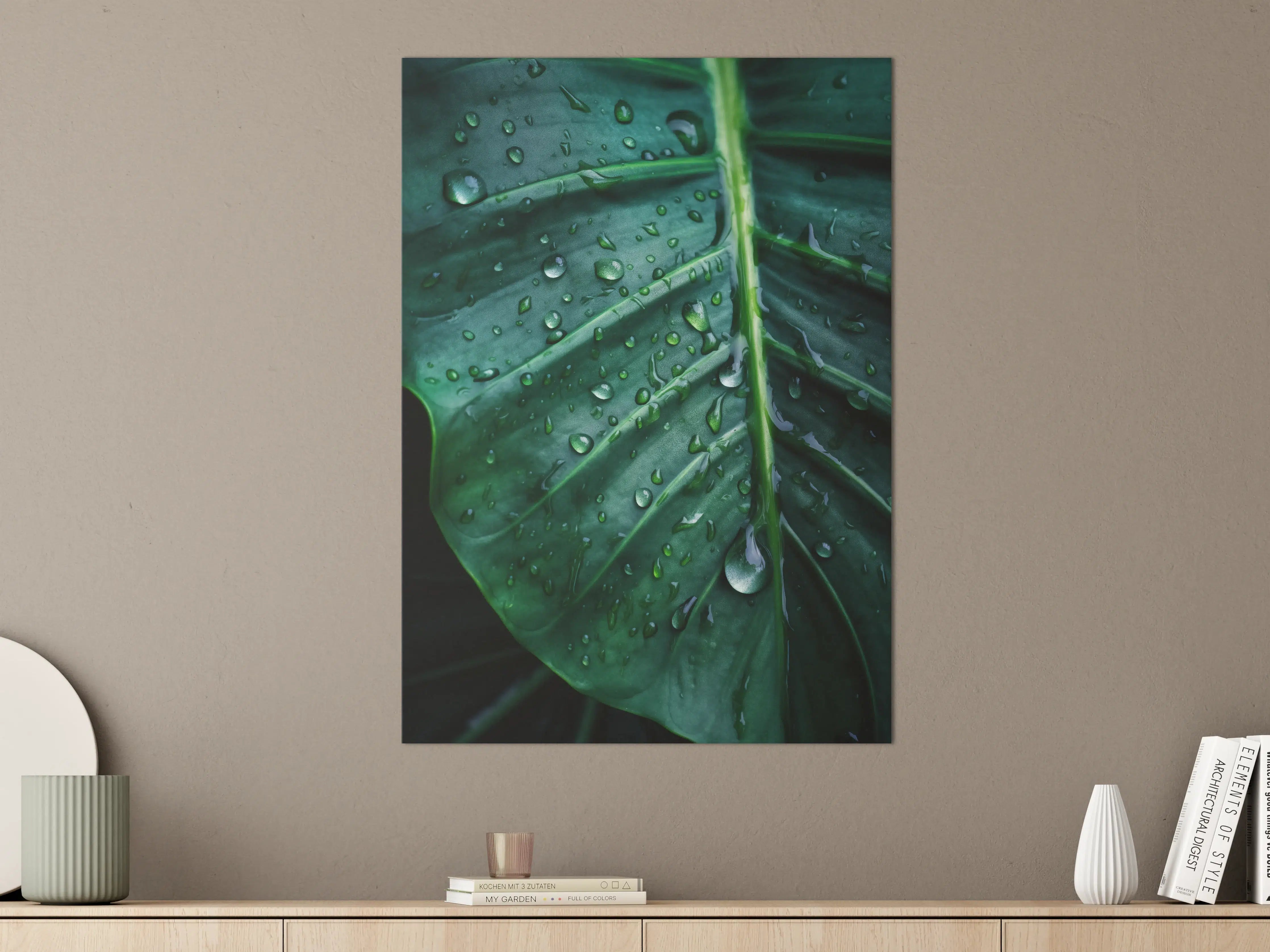 Große Wandbilder - Silbrige Blätter im Morgentau