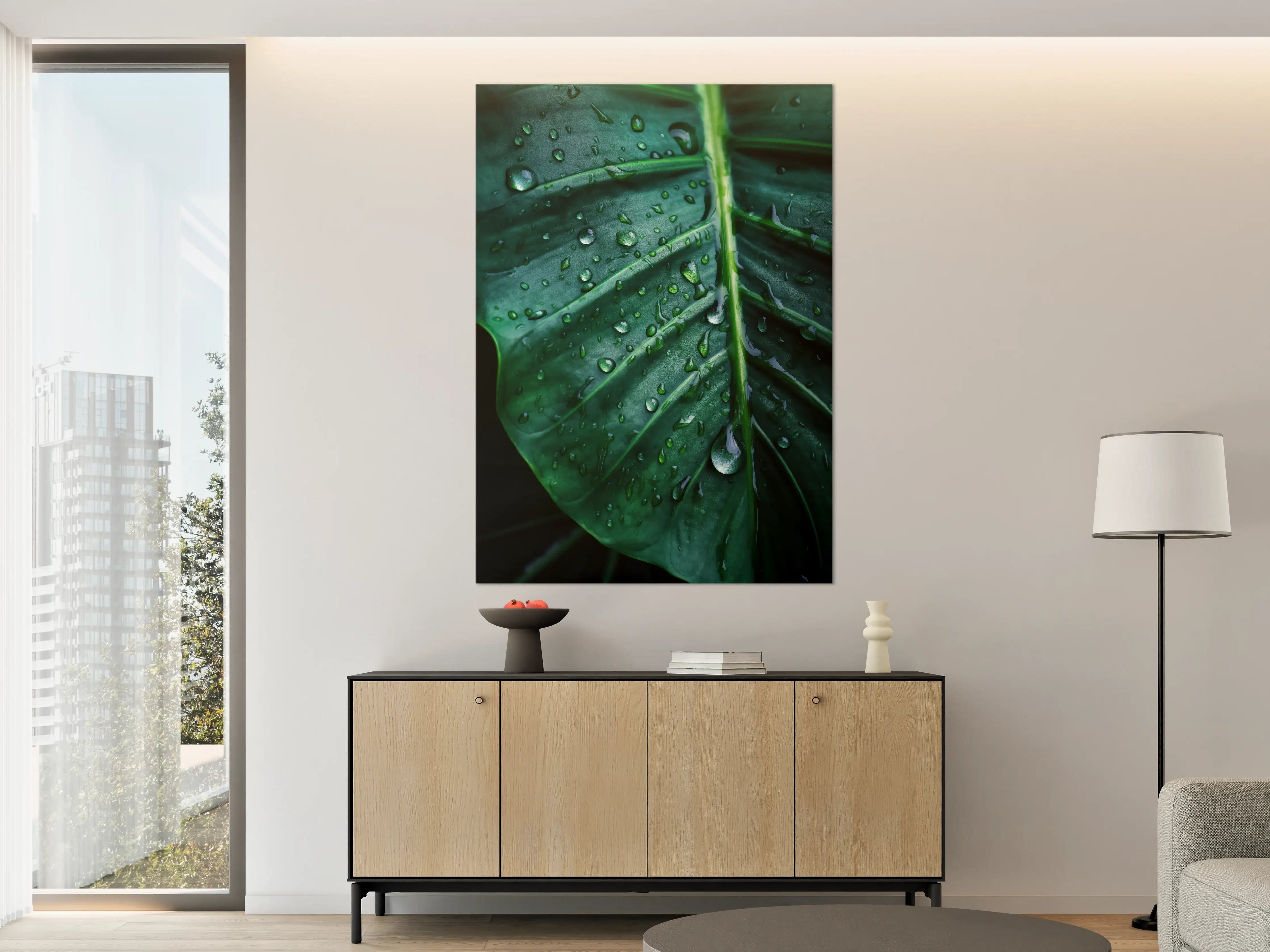 Große Wandbilder - Silbrige Blätter im Morgentau