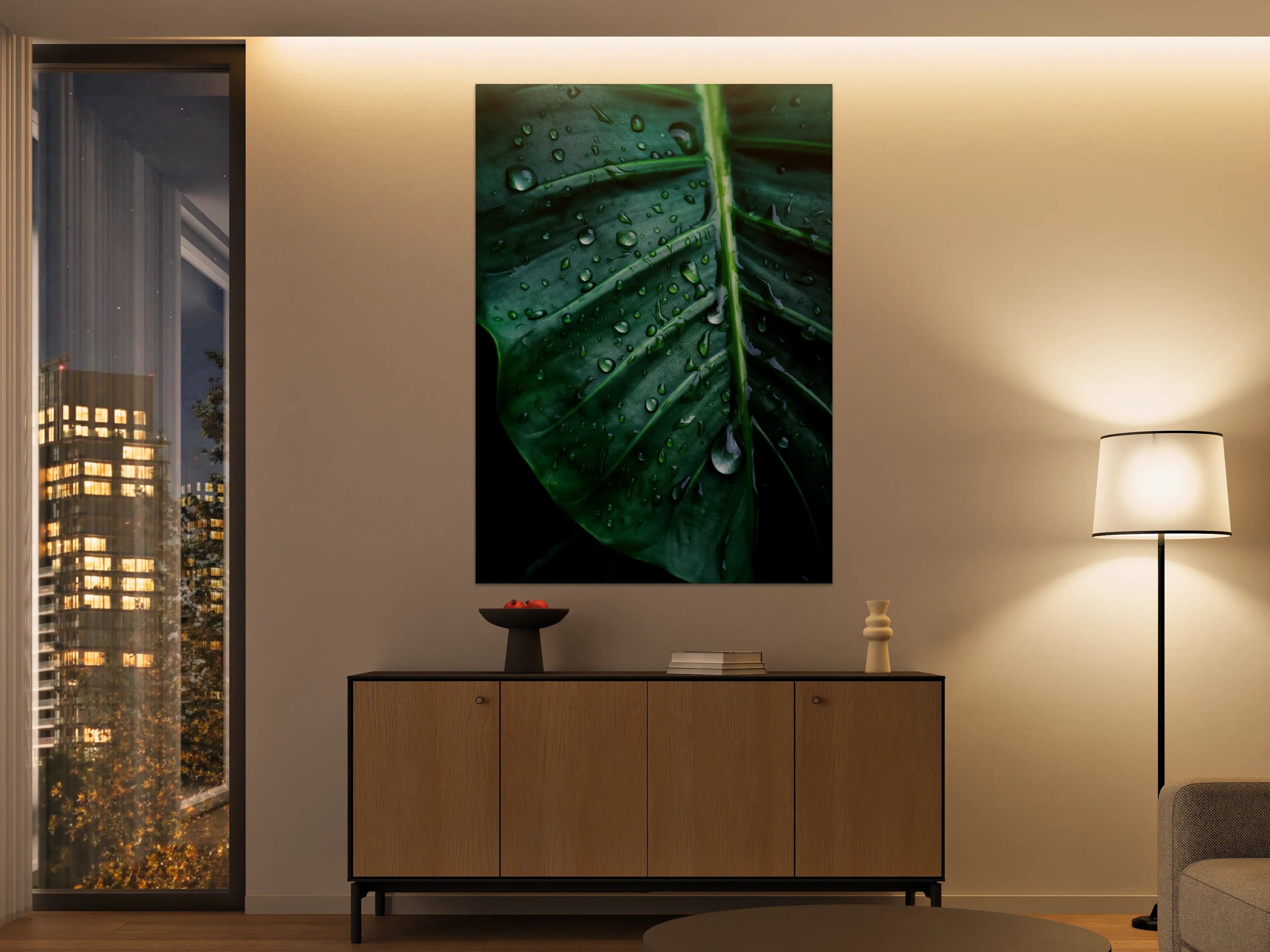 Große Wandbilder - Silbrige Blätter im Morgentau