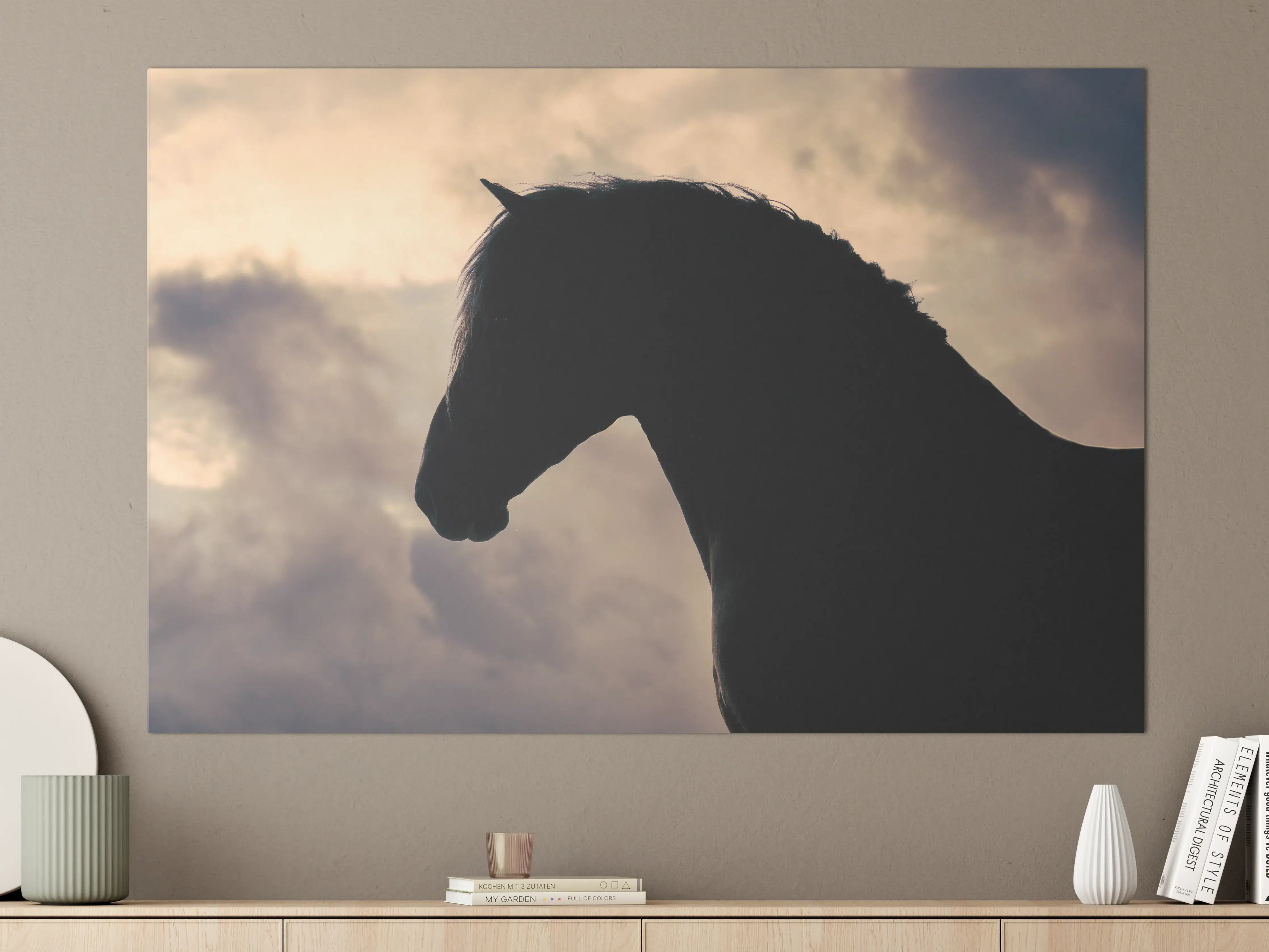 Große Wandbilder - Silhouette eines Pferdes vor dramatischem Himmel