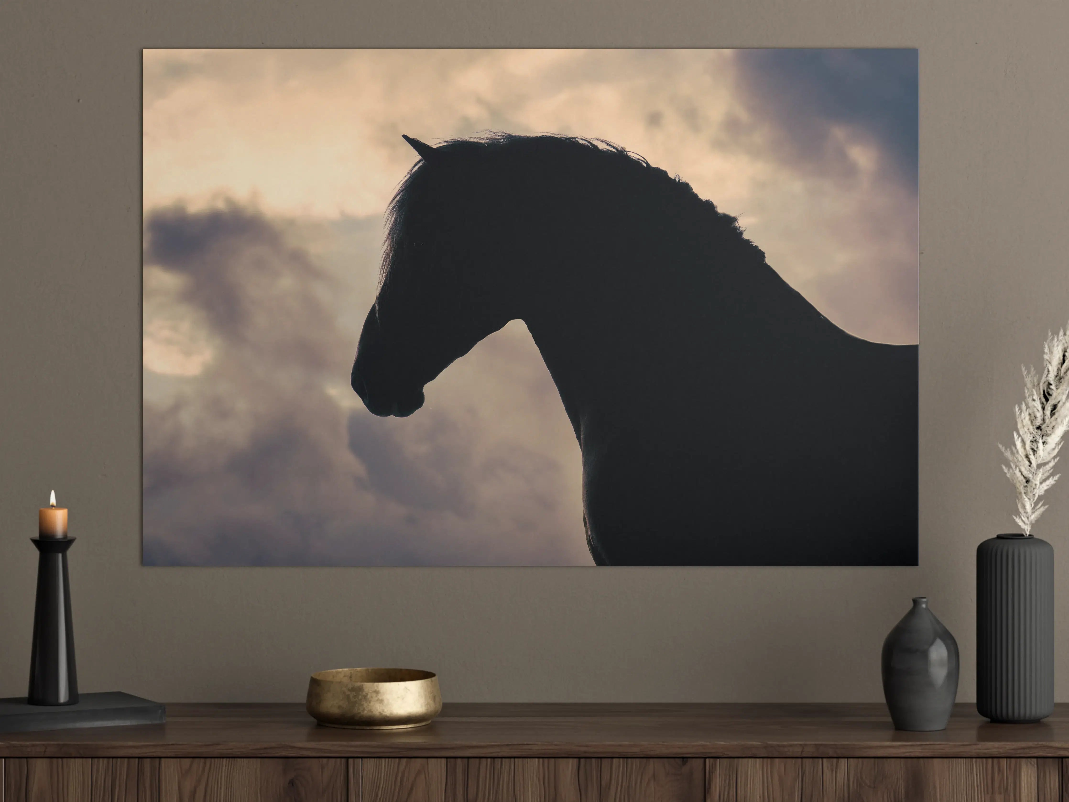 Große Wandbilder - Silhouette eines Pferdes vor dramatischem Himmel