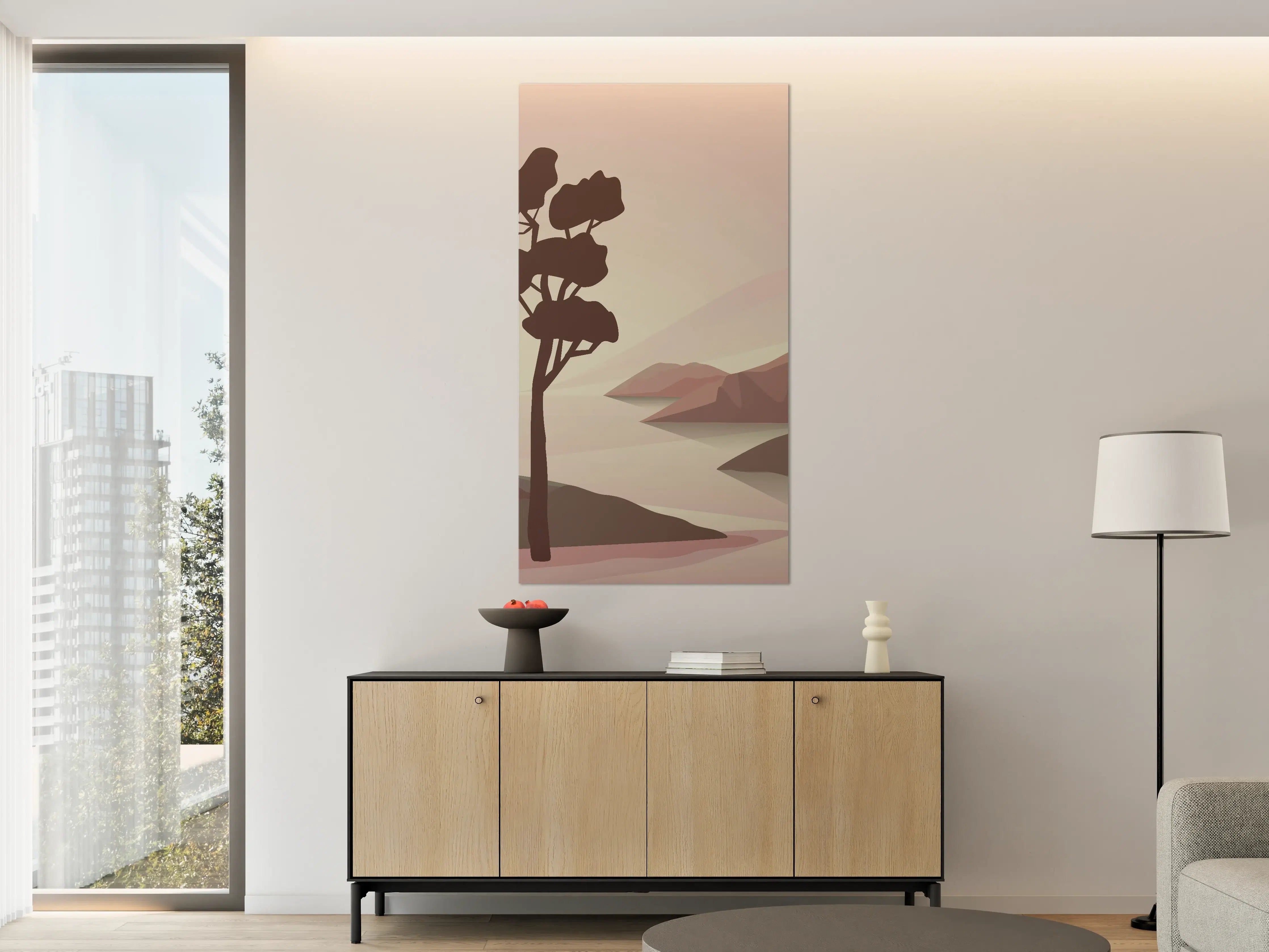 Große Wandbilder - Silhouetten eines Baumes mit Bergen im Hintergrund